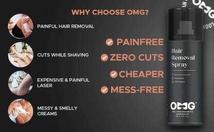 OMG Hair Removal Spray for Men Buy 1 Get 1 Free | Painless Body Hair Removal Spray for Chest Back Hands Legs and Intimate Areas | with Coffee Fragrance Shea Butter and Glycerine | Works in less than 10 Minutes| 200ml x 2