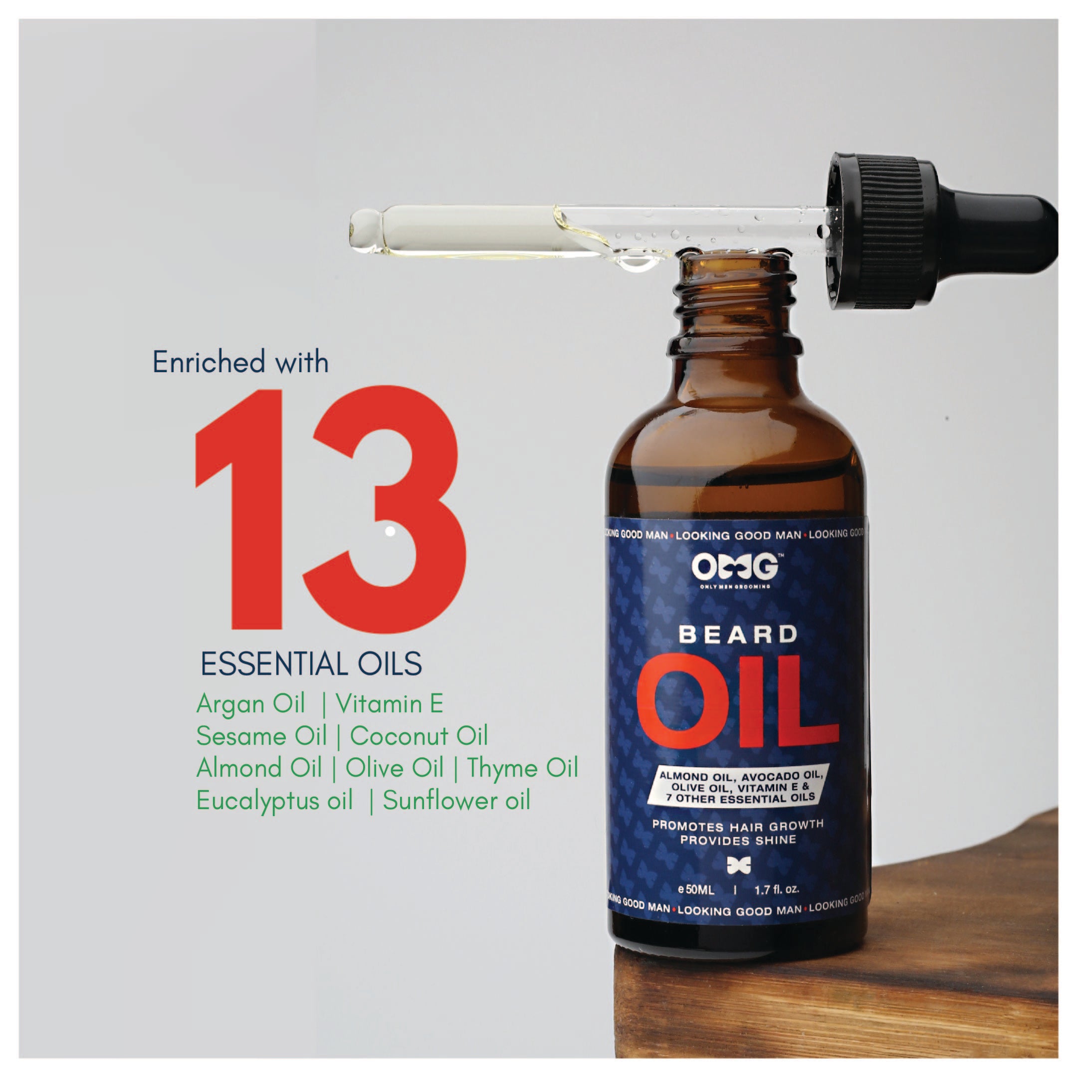 OMG Beard Shampoo & Conditioner 180ml and Beard Oil 50ml Combo | Promotes Hair Growth and Gives Shine | Contains Natural Oils and Enriched with Vitamin E & Vitamin C