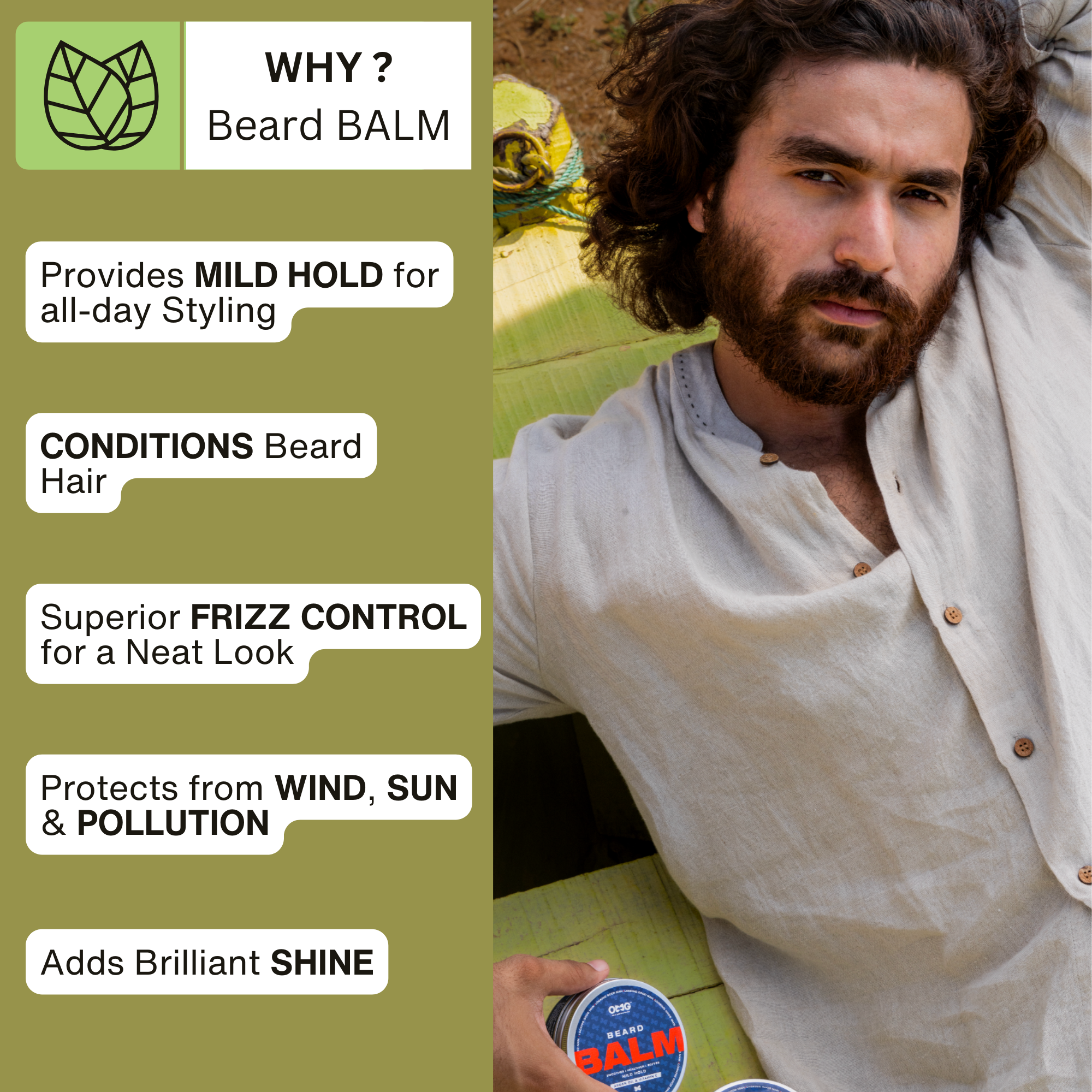 OMG Beard Balm 100gm | Agran Oil | Enriched with Vitamin E | for Mild Hold | for Smoother Healthier Softer Beard Hair | 100% Natural Ingredients