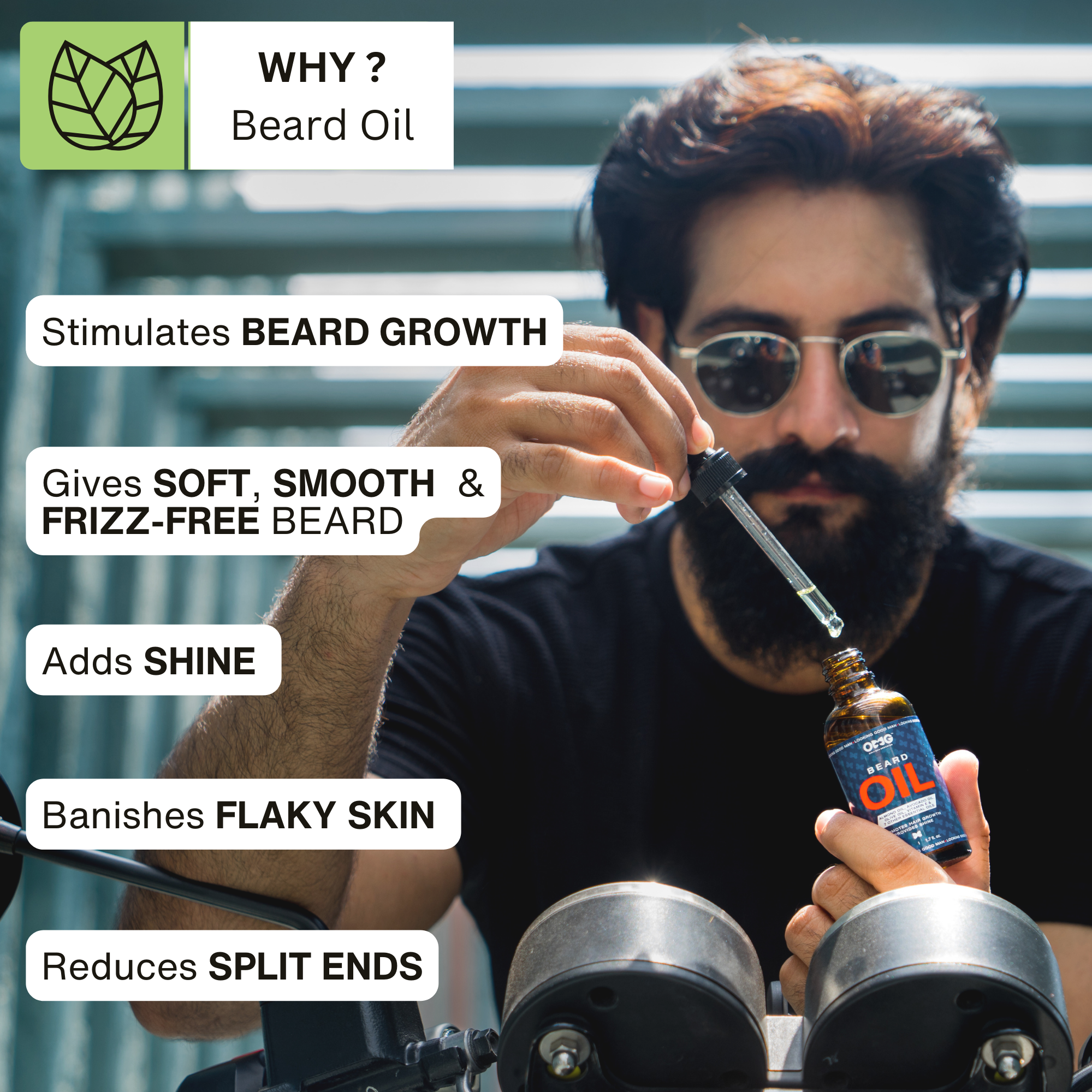 OMG BEARD GROWTH OIL 50ML | PROMOTES BEARD HAIR GROWTH AND GIVES SHINE | ENRICHED WITH VITAMIN E AND 100% NATURAL INGREDIENTS | CONTAINS ALMOND OIL, AVOCADO OIL, OLIVE OIL