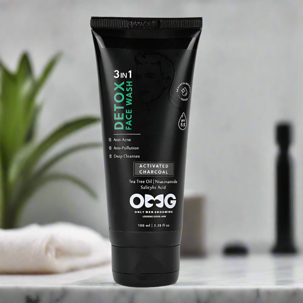 OMG Salicylic 3 in 1 Detox Face Wash | Activated Charcoal for Acne & Breakouts | Deep Cleansing, Oil Control & Pollution Protection | Sulfate-Free & Paraben-Free | pH Balanced | All Skin Types