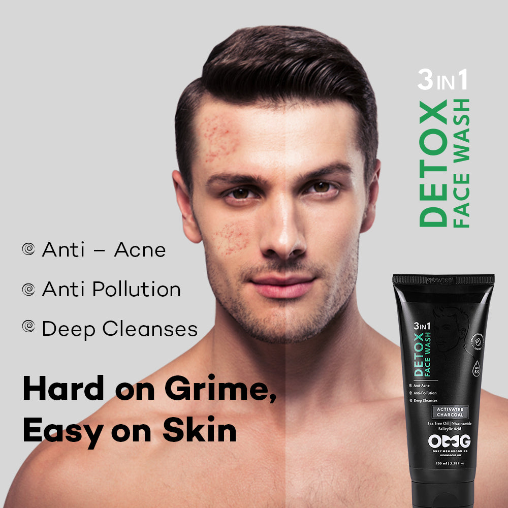 OMG Salicylic 3 in 1 Detox Face Wash | Activated Charcoal for Acne & Breakouts | Deep Cleansing, Oil Control & Pollution Protection | Sulfate-Free & Paraben-Free | pH Balanced | All Skin Types