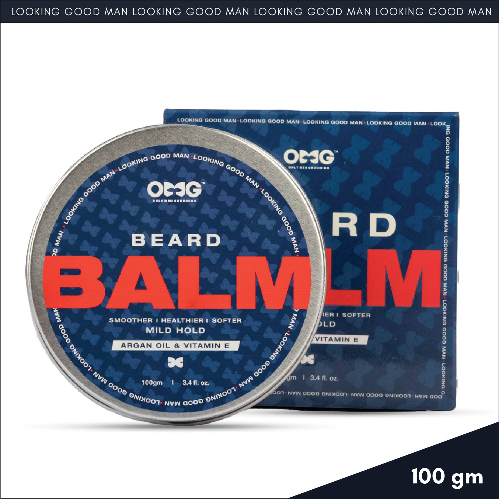 OMG Beard Balm 100gm | Agran Oil | Enriched with Vitamin E | for Mild Hold | for Smoother Healthier Softer Beard Hair | 100% Natural Ingredients