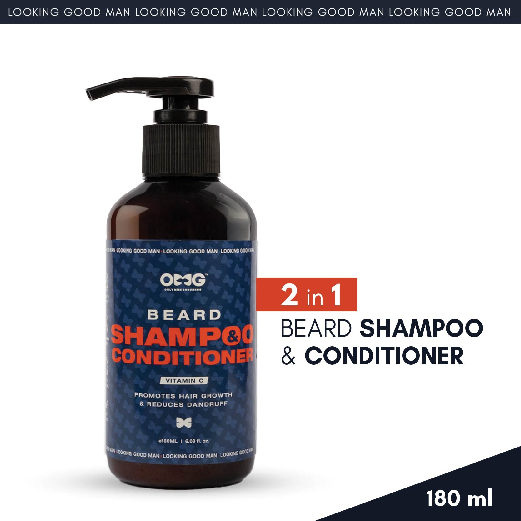 OMG Beard Shampoo & Conditioner 180ml | Promotes Hair Growth & Reduces Dandruff | Enriched with Vitamin C