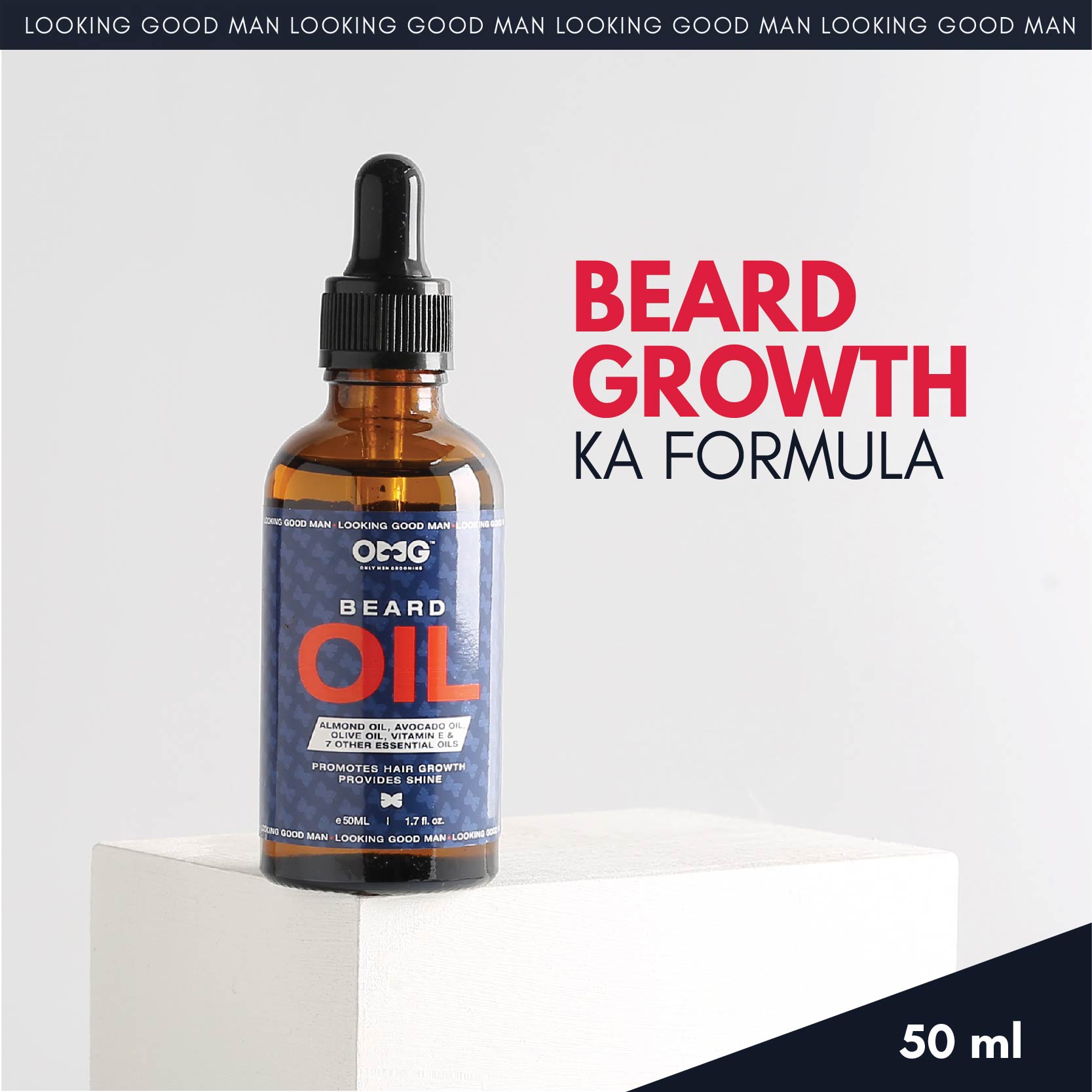 OMG BEARD GROWTH OIL 50ML | PROMOTES BEARD HAIR GROWTH AND GIVES SHINE | ENRICHED WITH VITAMIN E AND 100% NATURAL INGREDIENTS | CONTAINS ALMOND OIL, AVOCADO OIL, OLIVE OIL