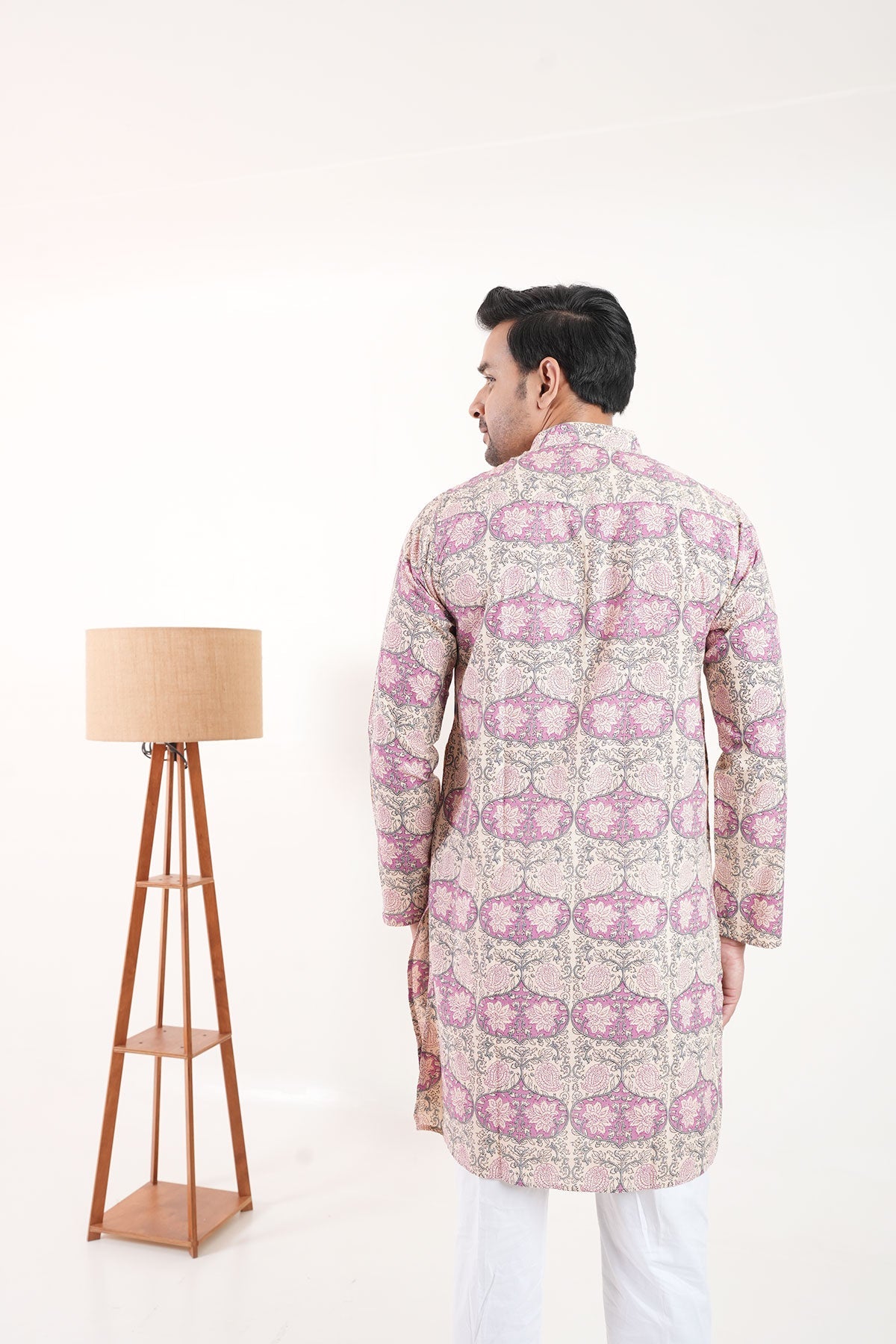 Arabic Pink print designer full sleeves pure Cotton Long Kurta