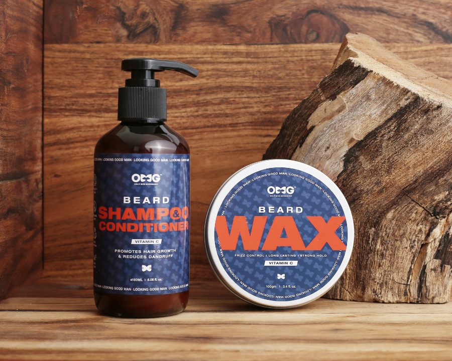 OMG Beard Shampoo & Conditioner 180ml and OMG Beard Wax 100gm Combo | Promotes Hair Growth, Gives Shine, Reduces Dandruff | Contains Natural Oils & Vitamin C | Beard Styling for Strong Hold