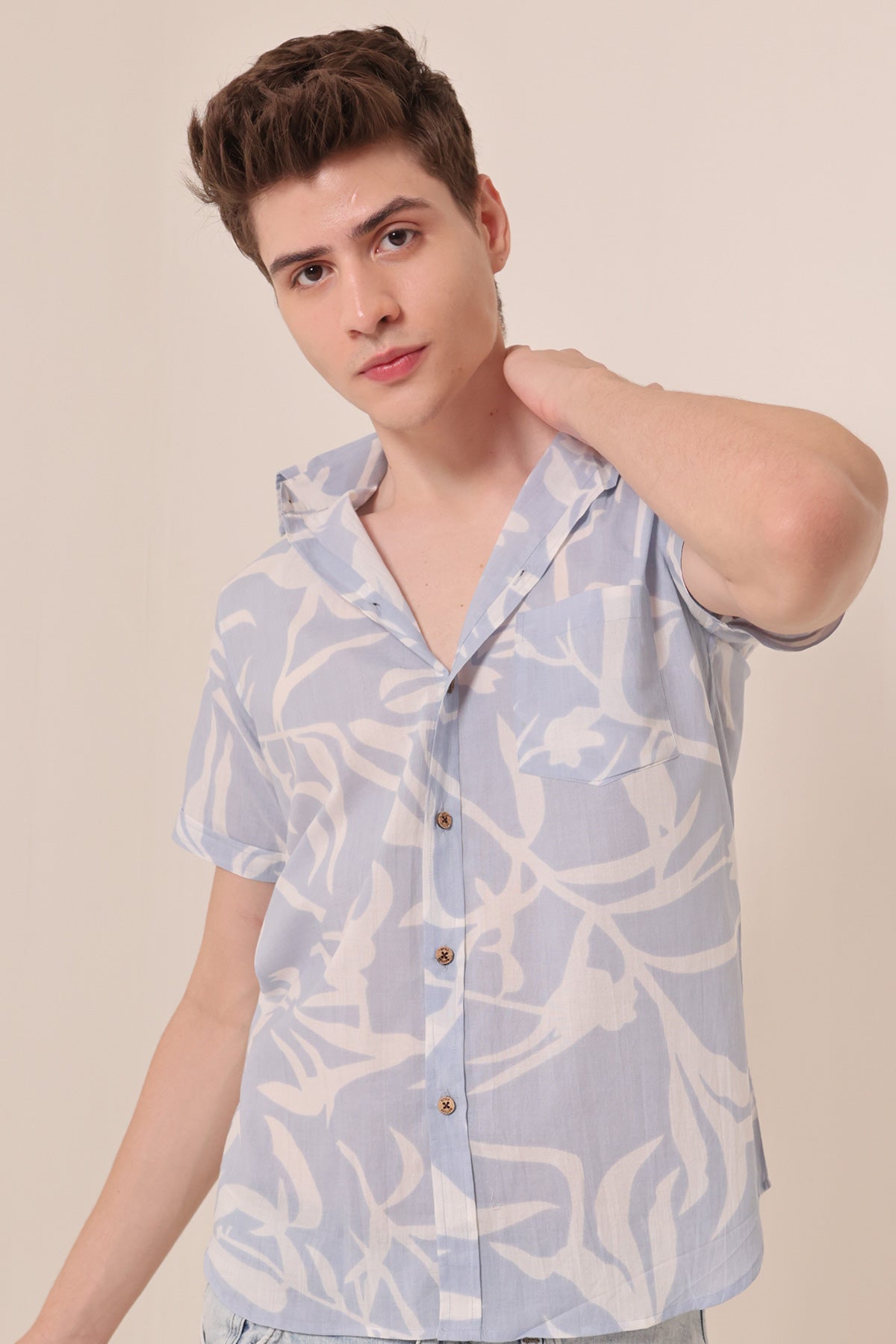 Vanilla Sky  print cotton shirt half sleeves