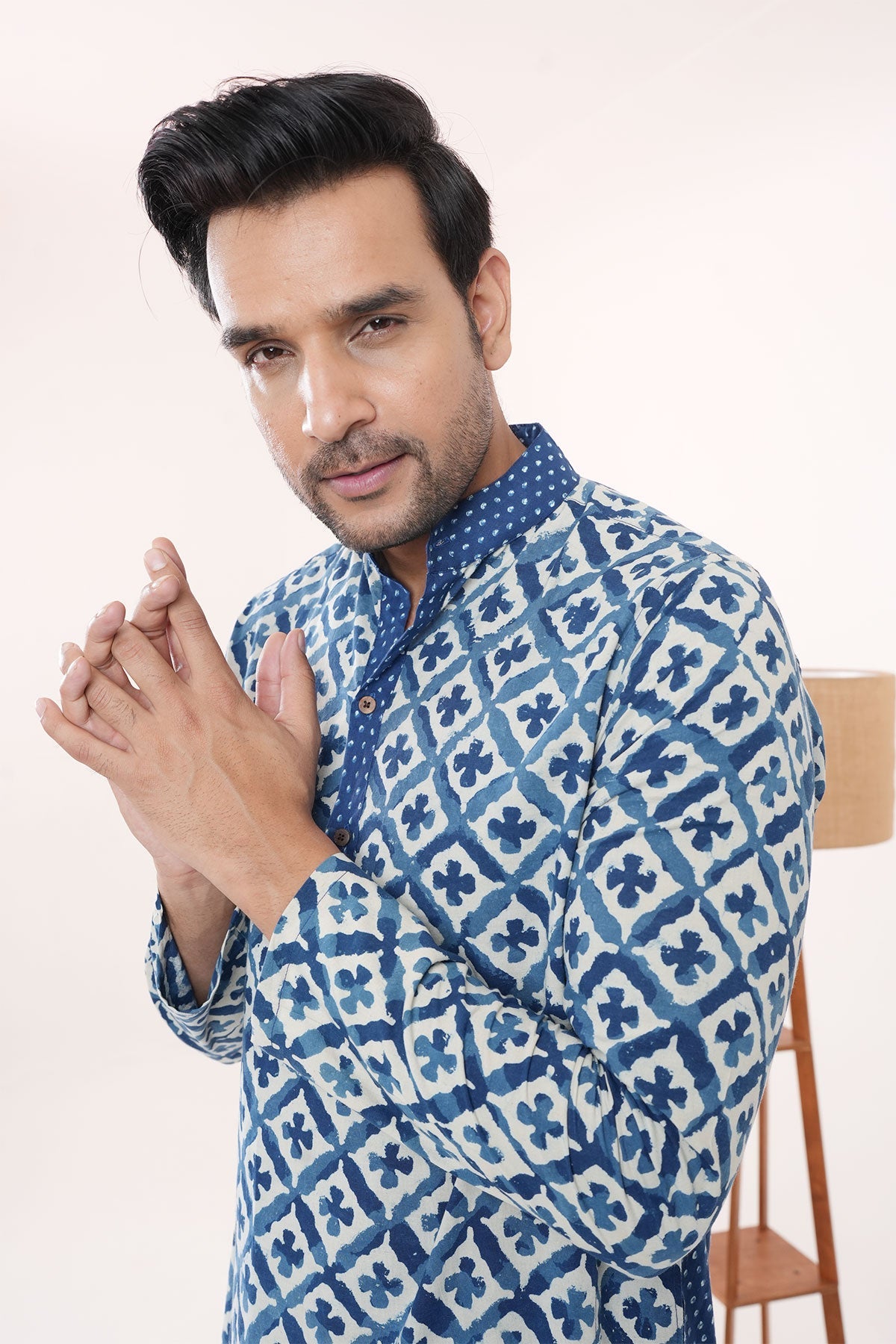 Blue White Flowers Hand Block Print Cotton Kurta | Style Matters