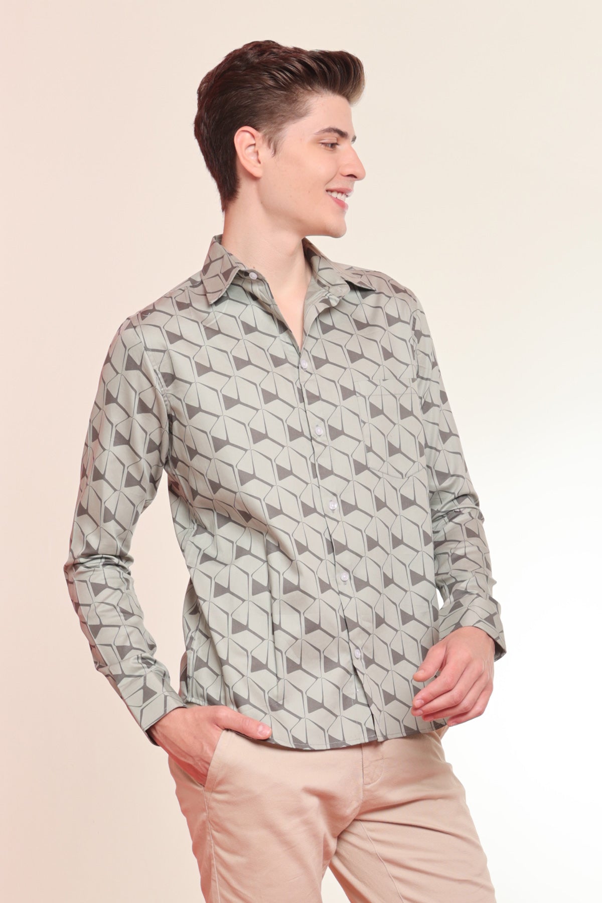 Majestic Green print cotton shirt full sleeves