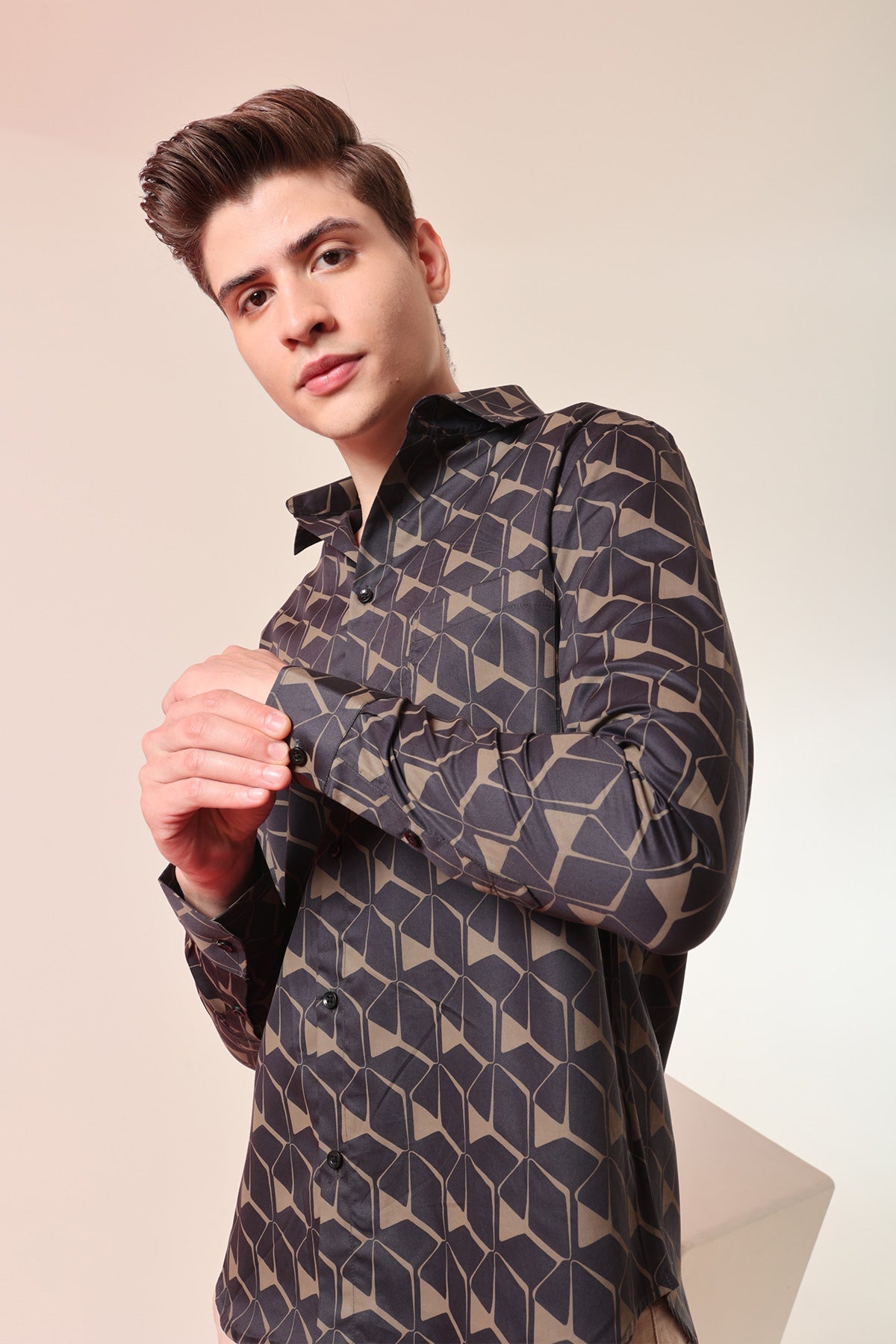 Majestic Brown print cotton shirt full sleeves