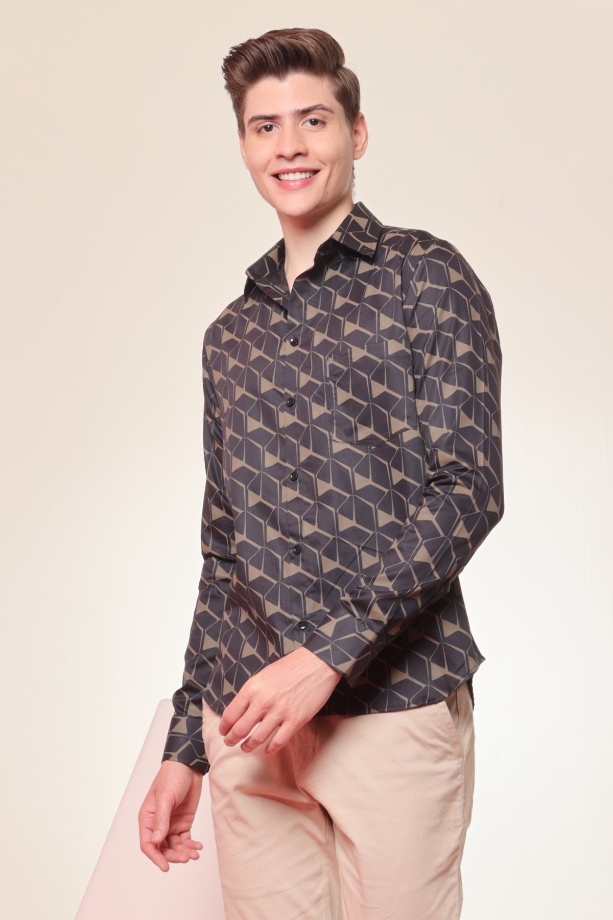 Majestic Brown print cotton shirt full sleeves