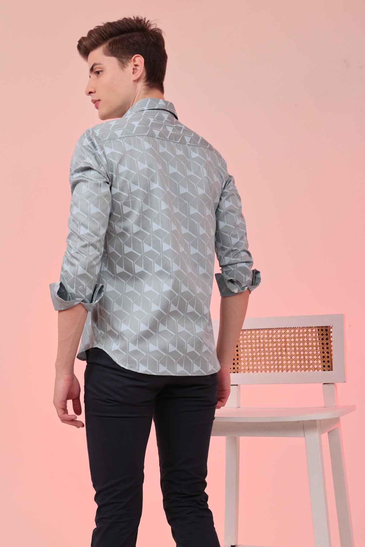 Majestic Blue print cotton shirt full sleeves