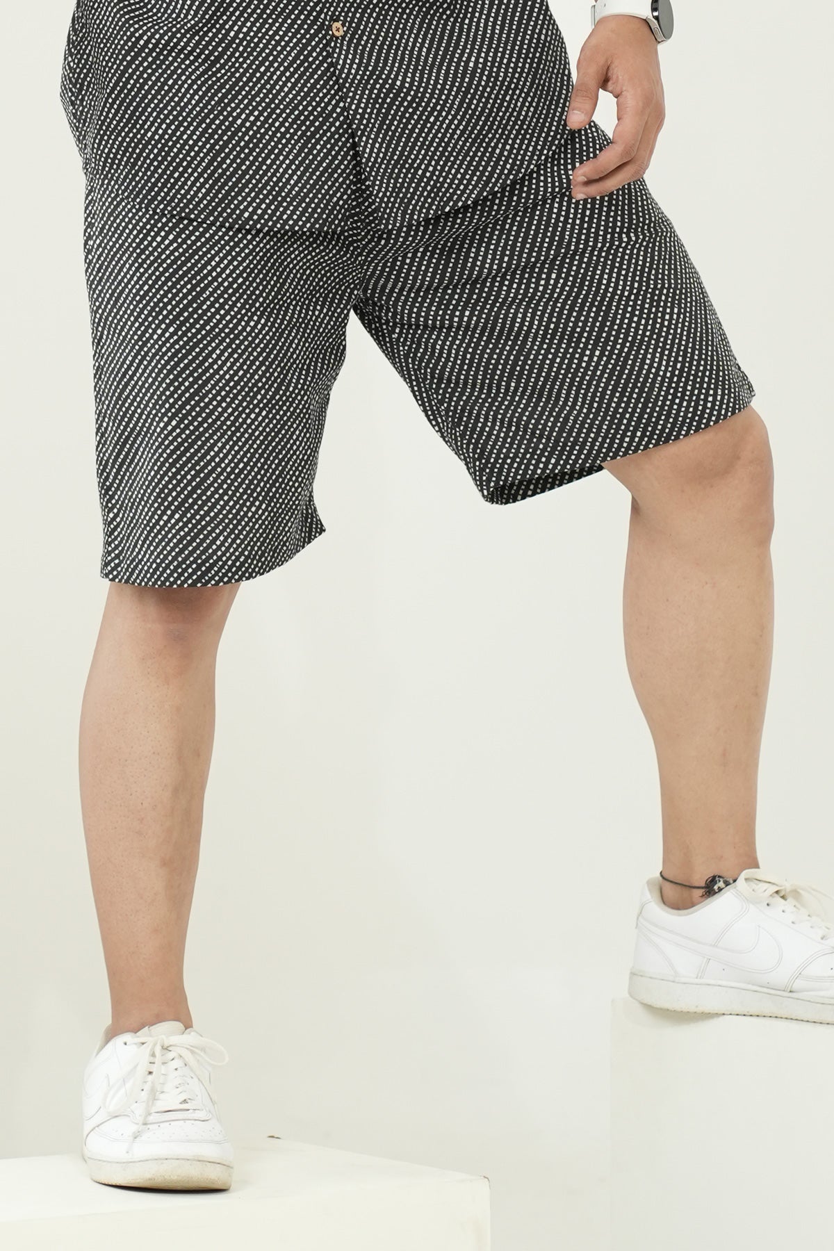 Black Shorts Diagonal Stripes Print, Only shorts Part of Coord Set  | Style Matters