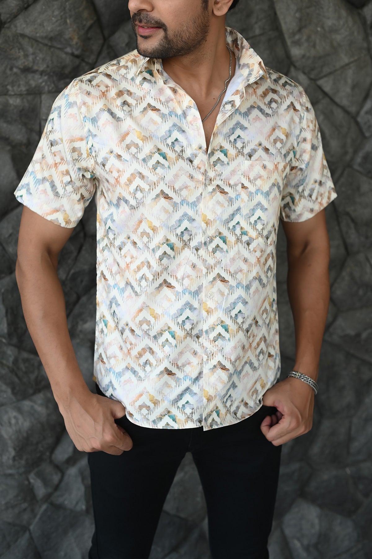 CreamNColor print cotton shirt half sleeves