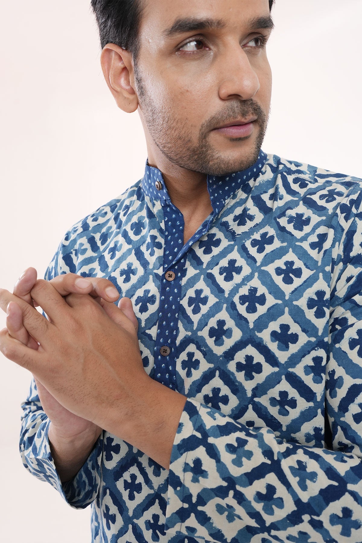 Blue White Flowers Hand Block Print Cotton Kurta | Style Matters