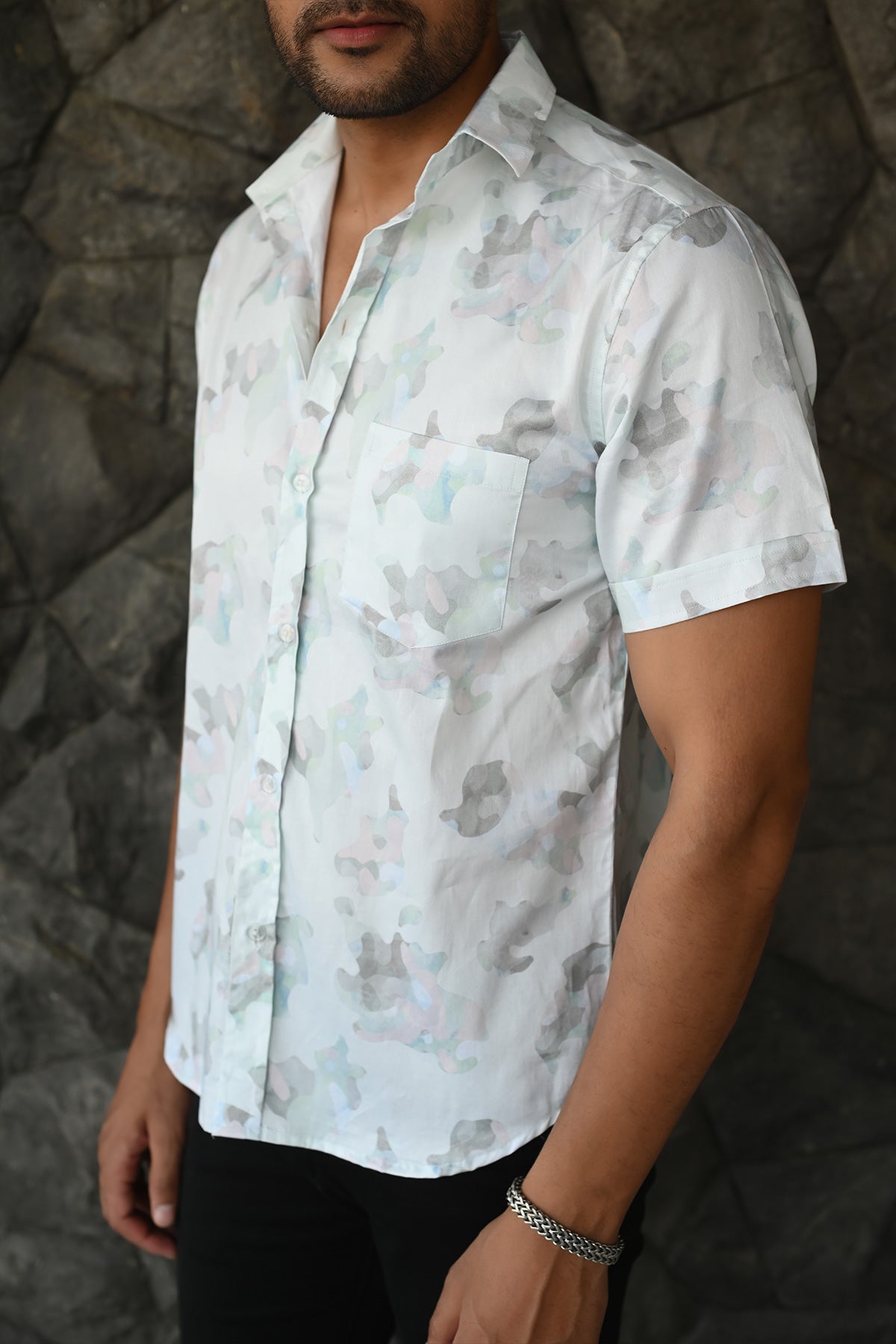 CamoGreen print cotton shirt half sleeves