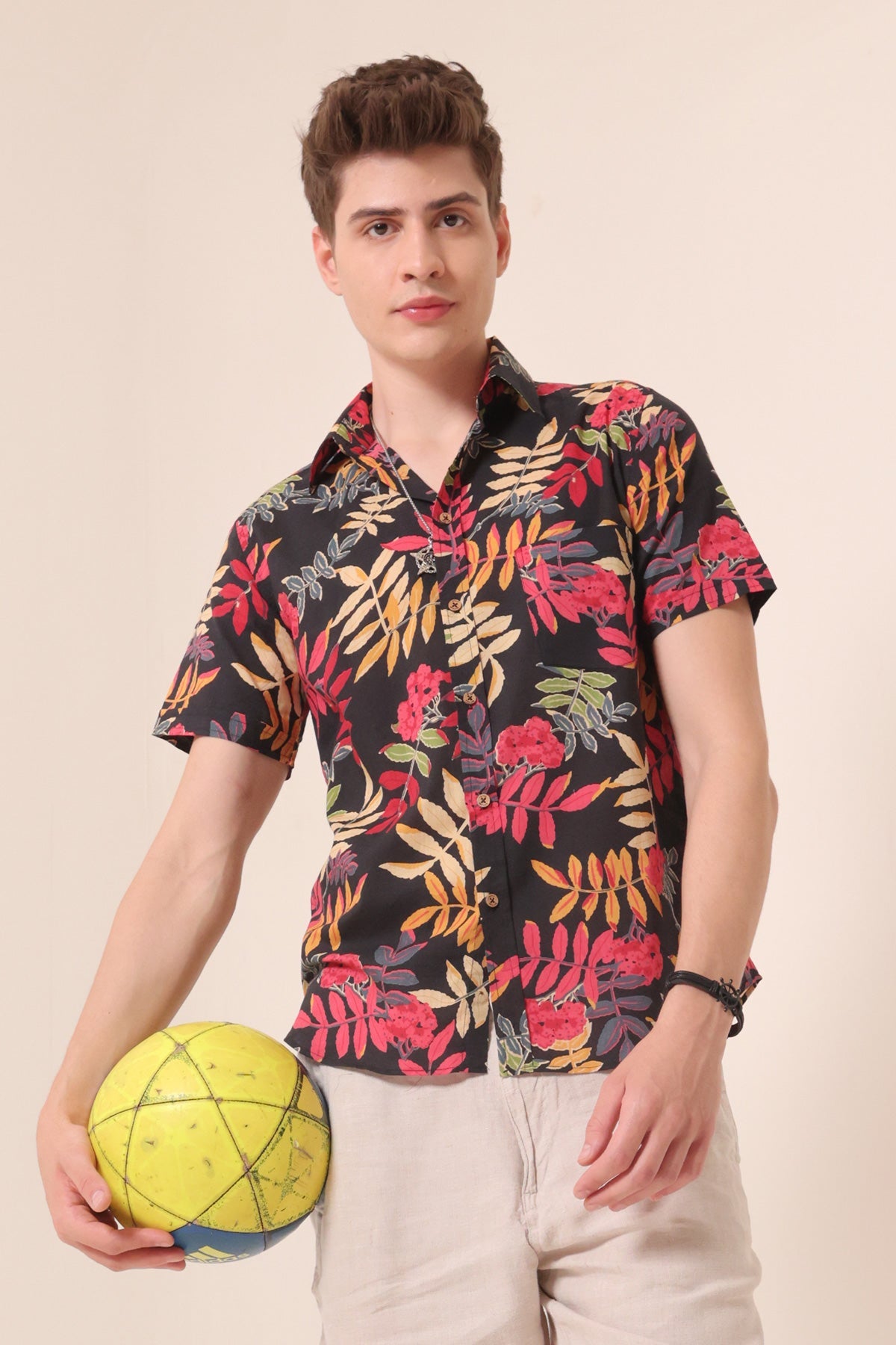 Neon Night print cotton shirt half sleeves