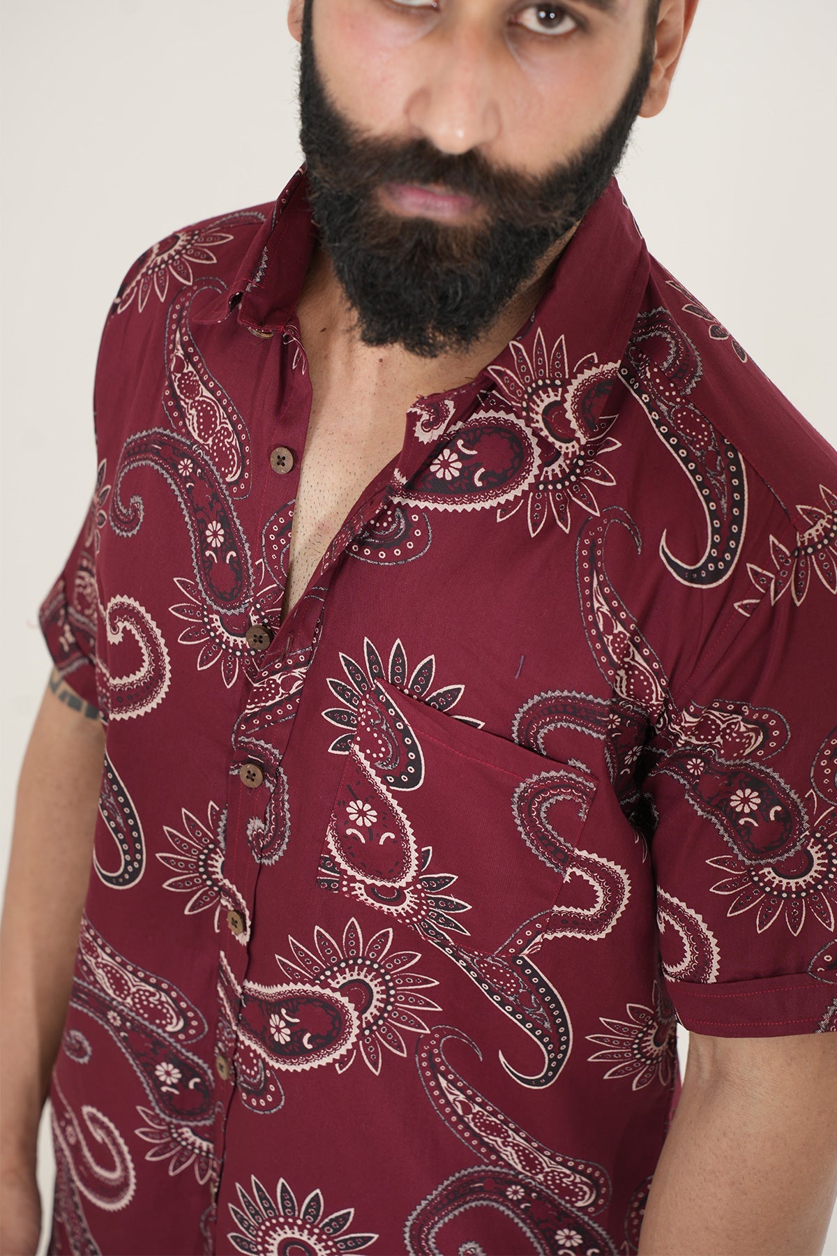 Maroon Shirt with Paisley Print, Half Sleeves | Style Matters