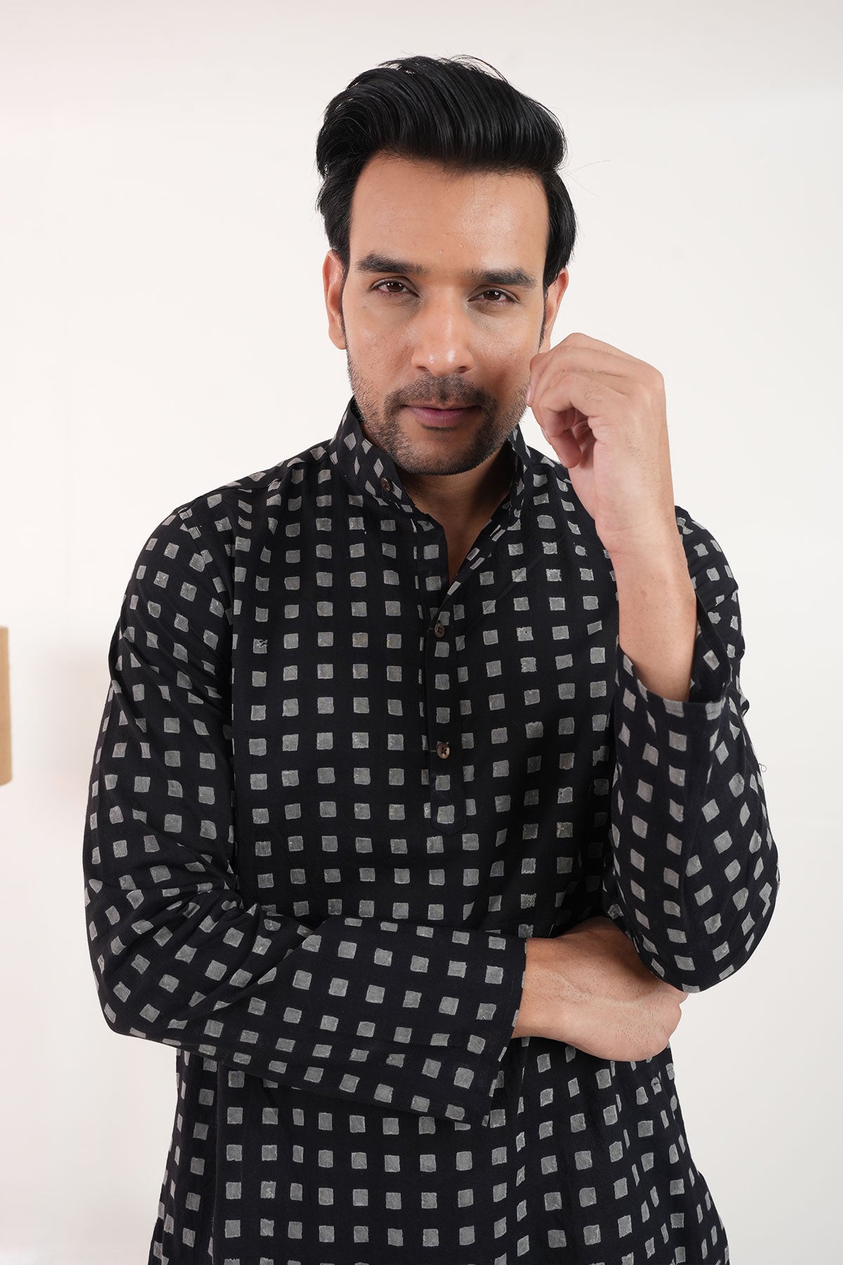 Black Squares Hand Block Print Cotton Kurta | Style Matters