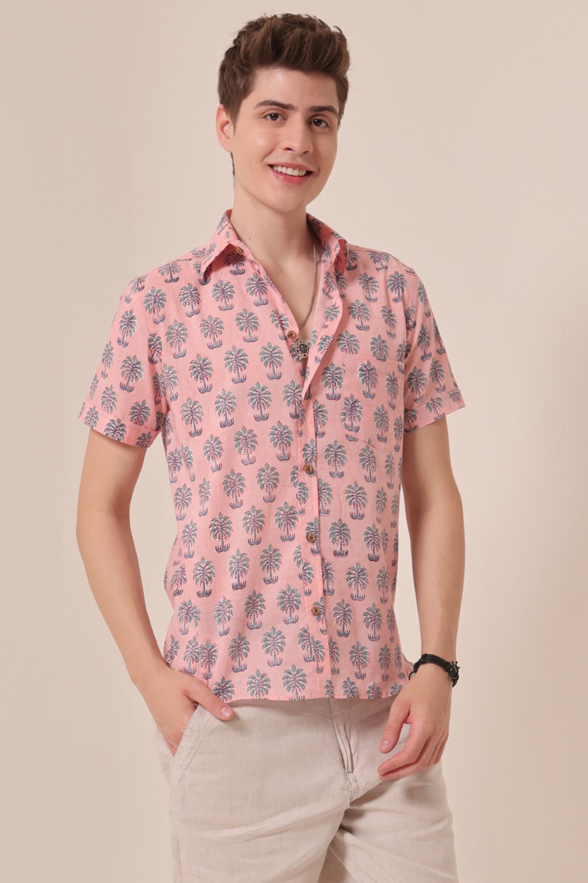 Palm Tree print cotton shirt half sleeves