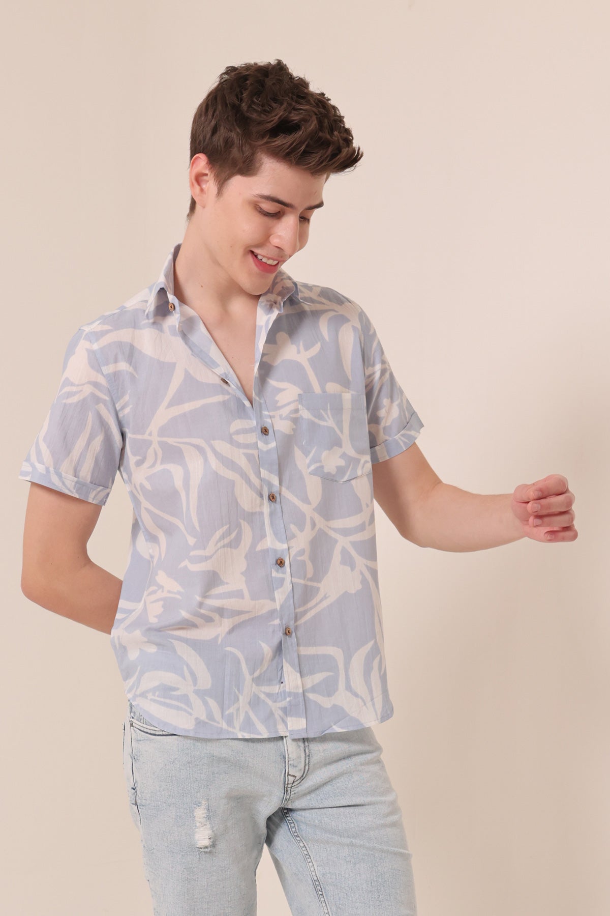 Vanilla Sky  print cotton shirt half sleeves