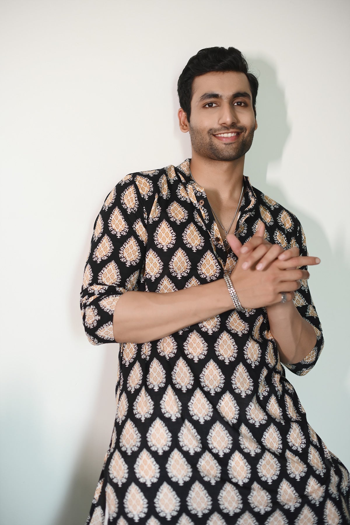 Black Yellow Paan Print Pure Cotton Long Kurta | Style Matters