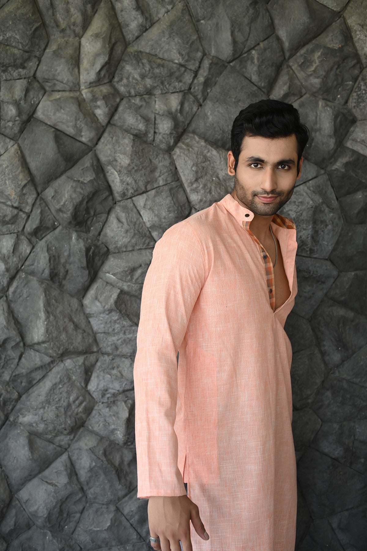 Long Kurta Plain Orange Khadi Fabric