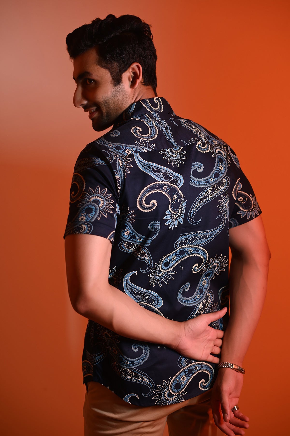 Paisley Print Blue Cotton Shirt, Half Sleeves | Style Matters