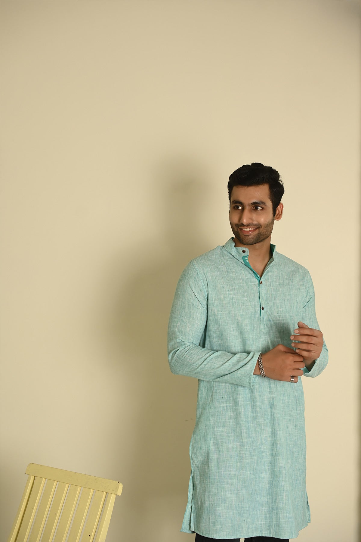 Long Kurta Plain Green Khadi Fabric