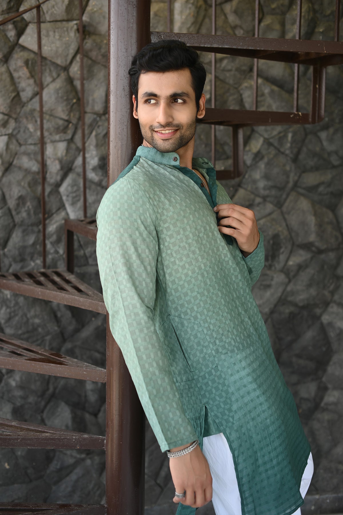 Green Ombre Tie & Dye Designer Full Sleeves Pure Cotton Long Kurta | Style Matters