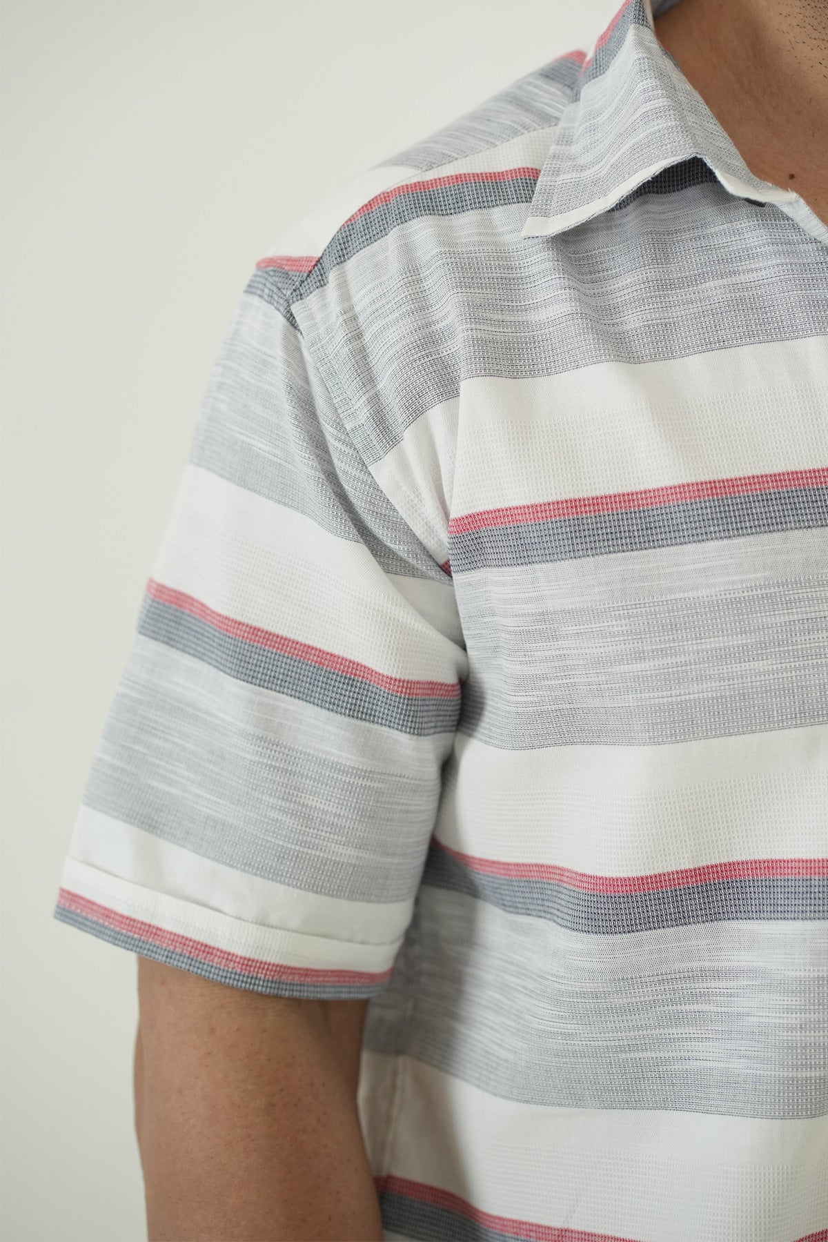 White Shirt with Striped Print, Half Sleeves Cotton | Style Matters