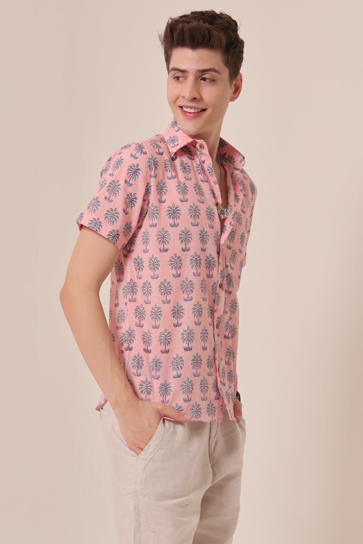 Palm Tree print cotton shirt half sleeves