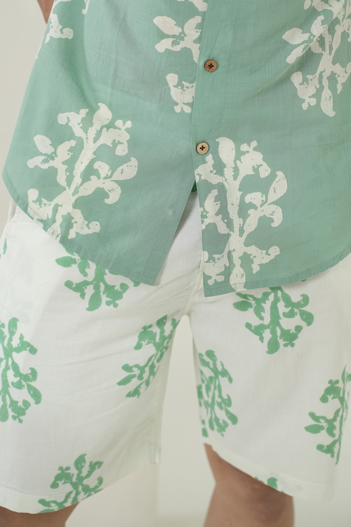 White color green motif print Cotton , Only shorts Part of Coord Set