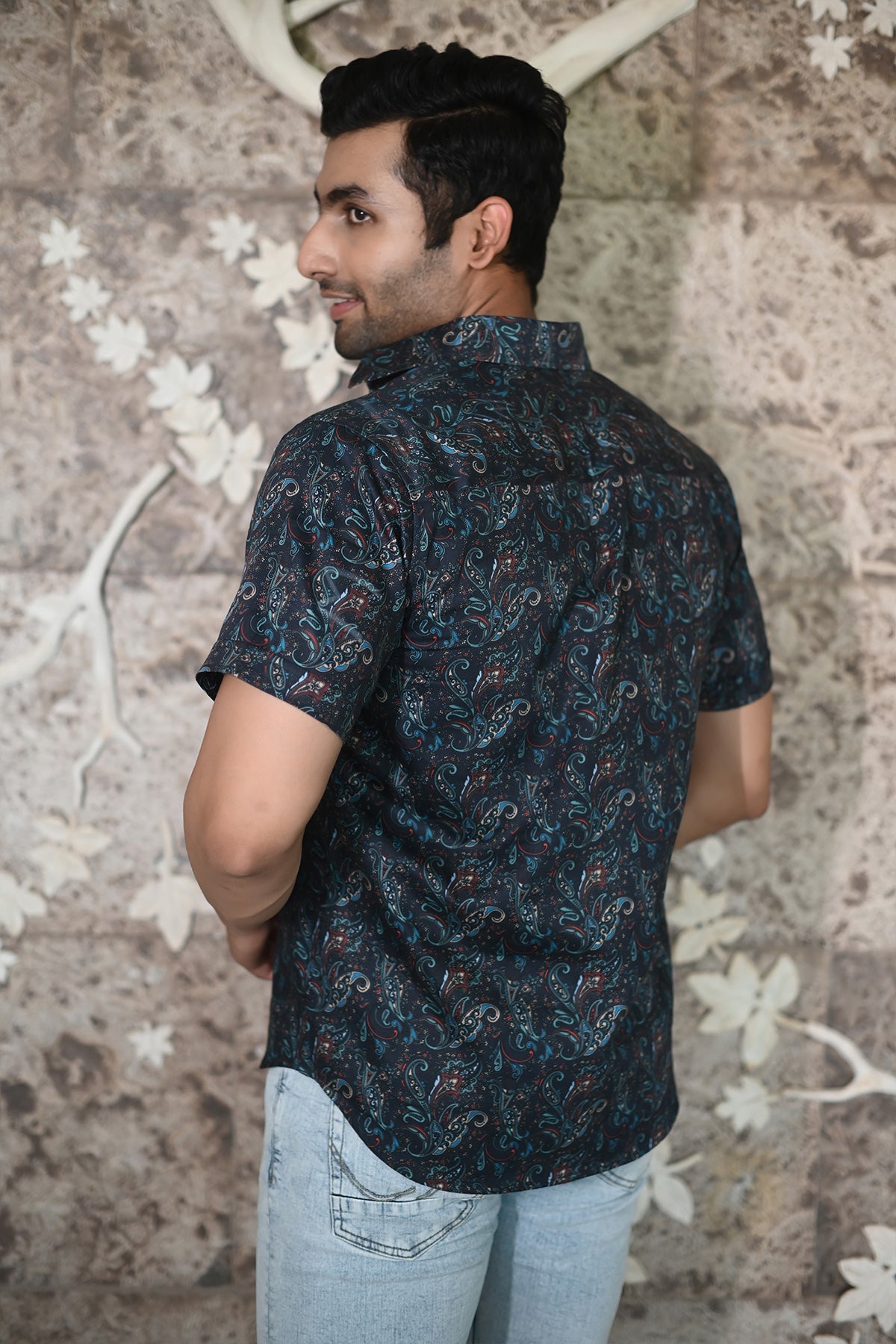 SmallPaisley print cotton shirt half sleeves