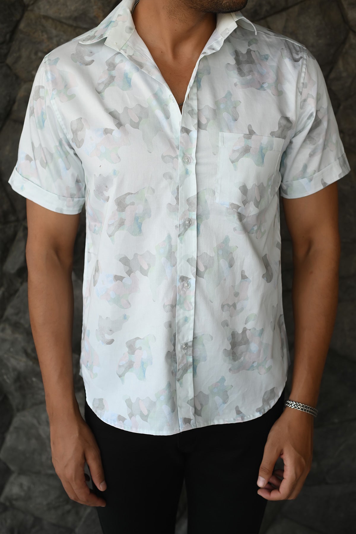 CamoGreen print cotton shirt half sleeves