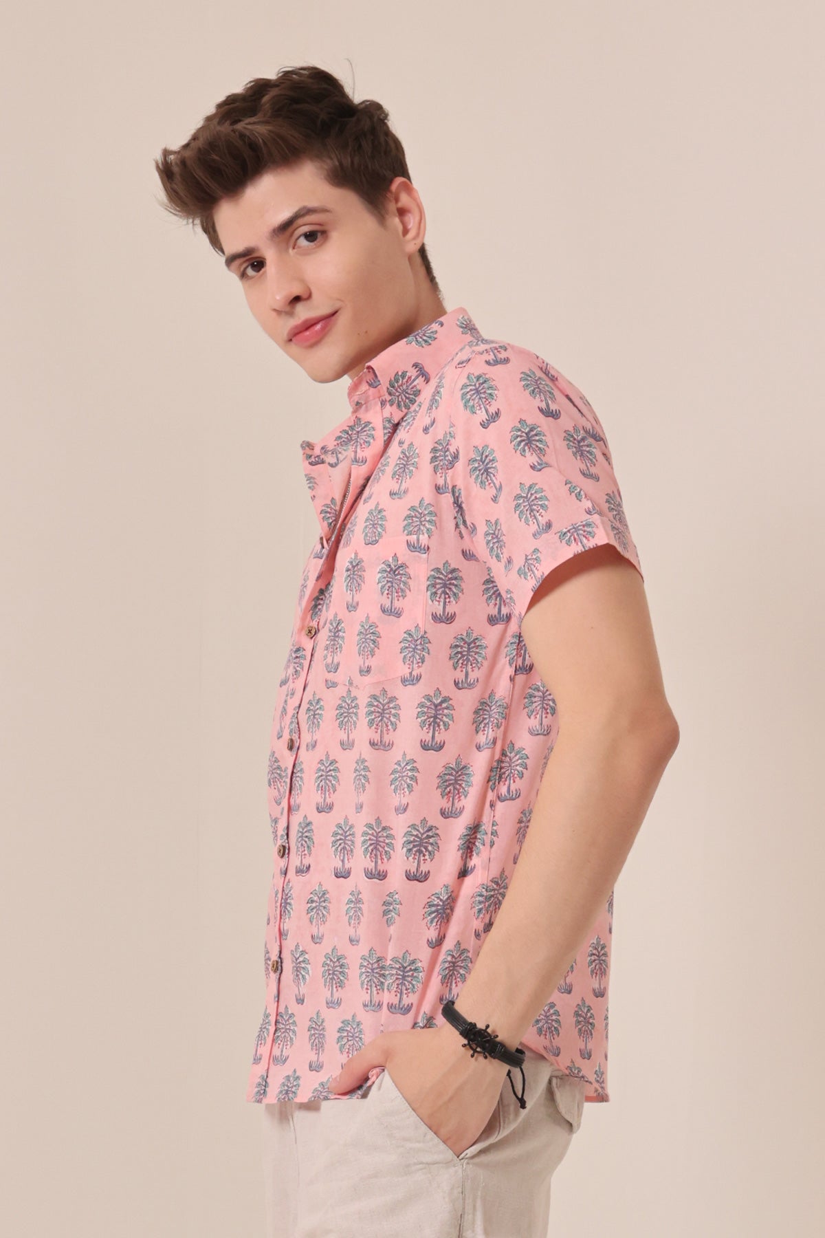 Palm Tree print cotton shirt half sleeves