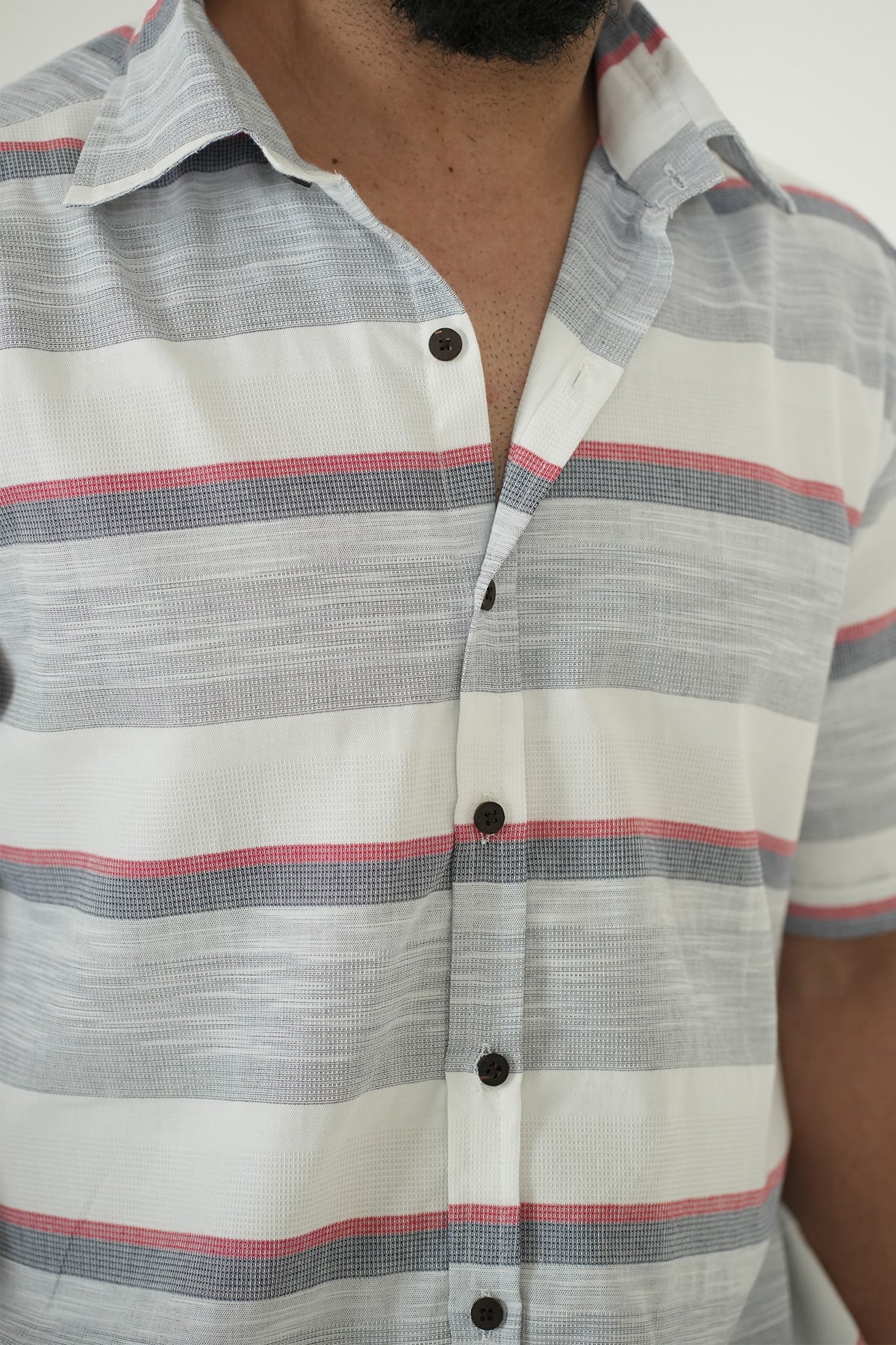 White Shirt with Striped Print, Half Sleeves Cotton | Style Matters