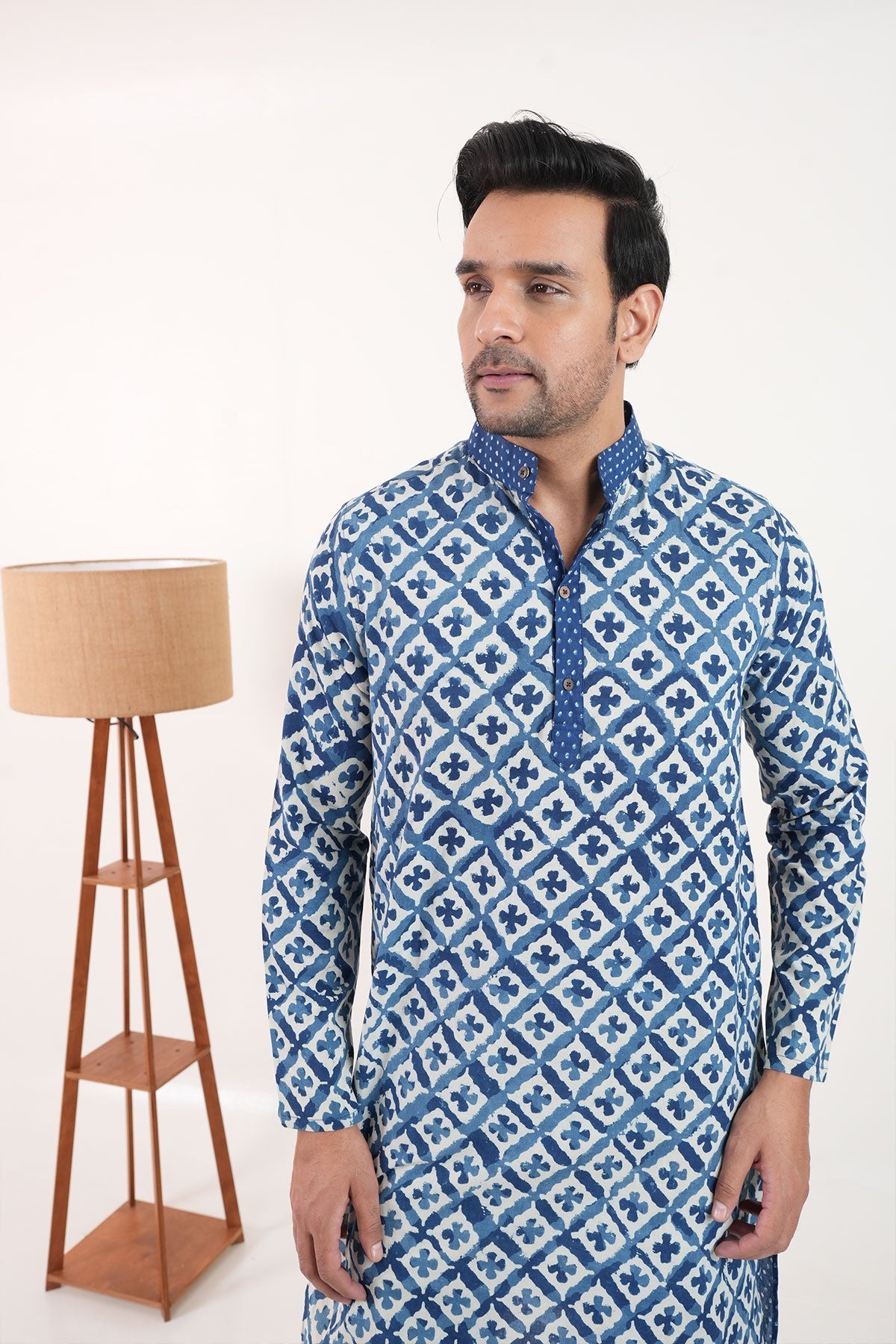 Blue White Flowers Hand Block Print Cotton Kurta | Style Matters