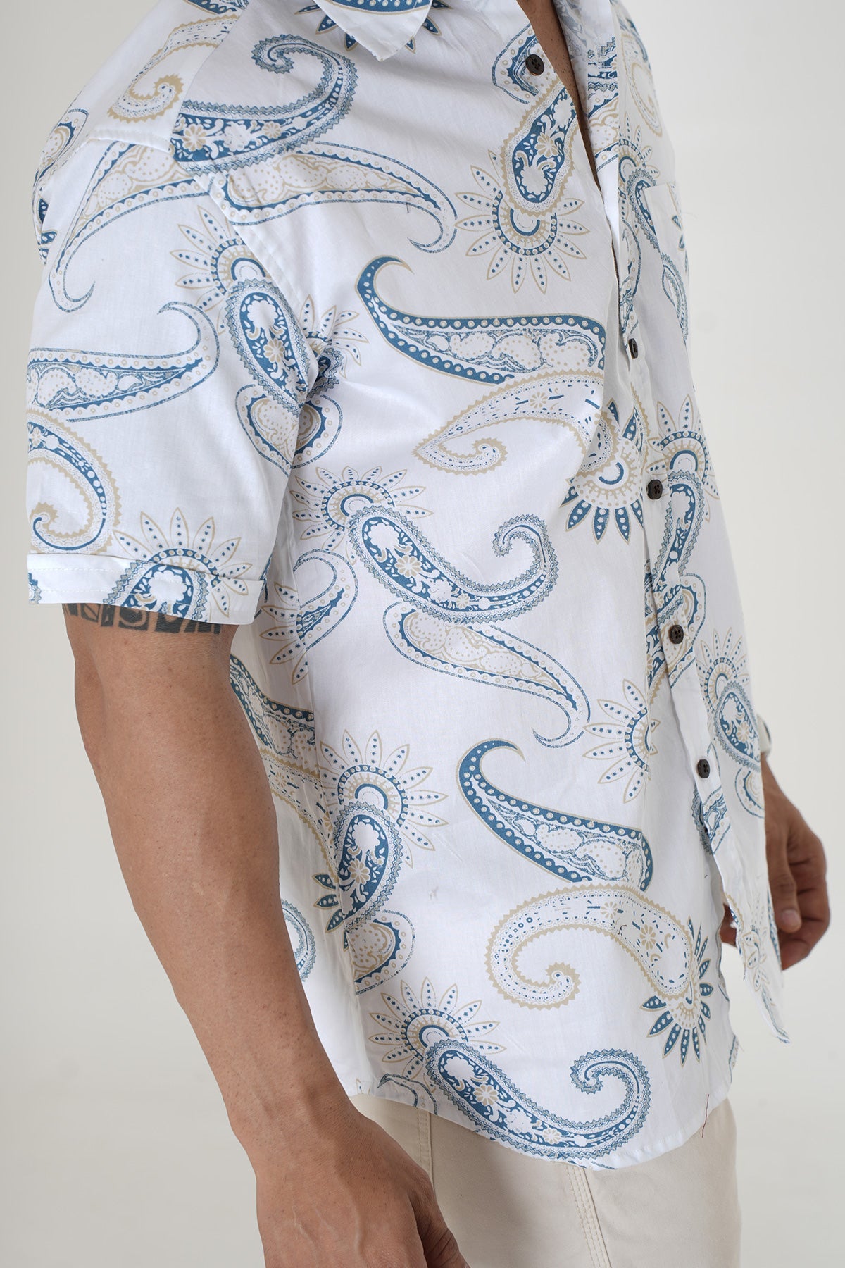 White Shirt with Paisley Print, Half Sleeves Cotton | Style Matters