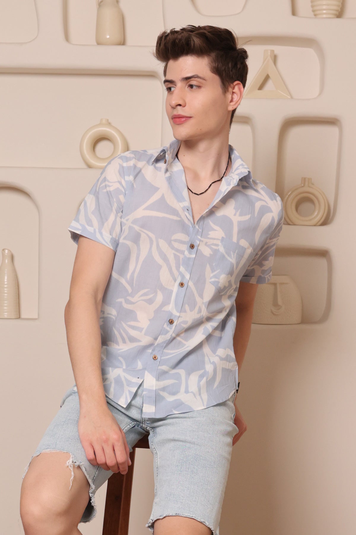 Vanilla Sky  print cotton shirt half sleeves