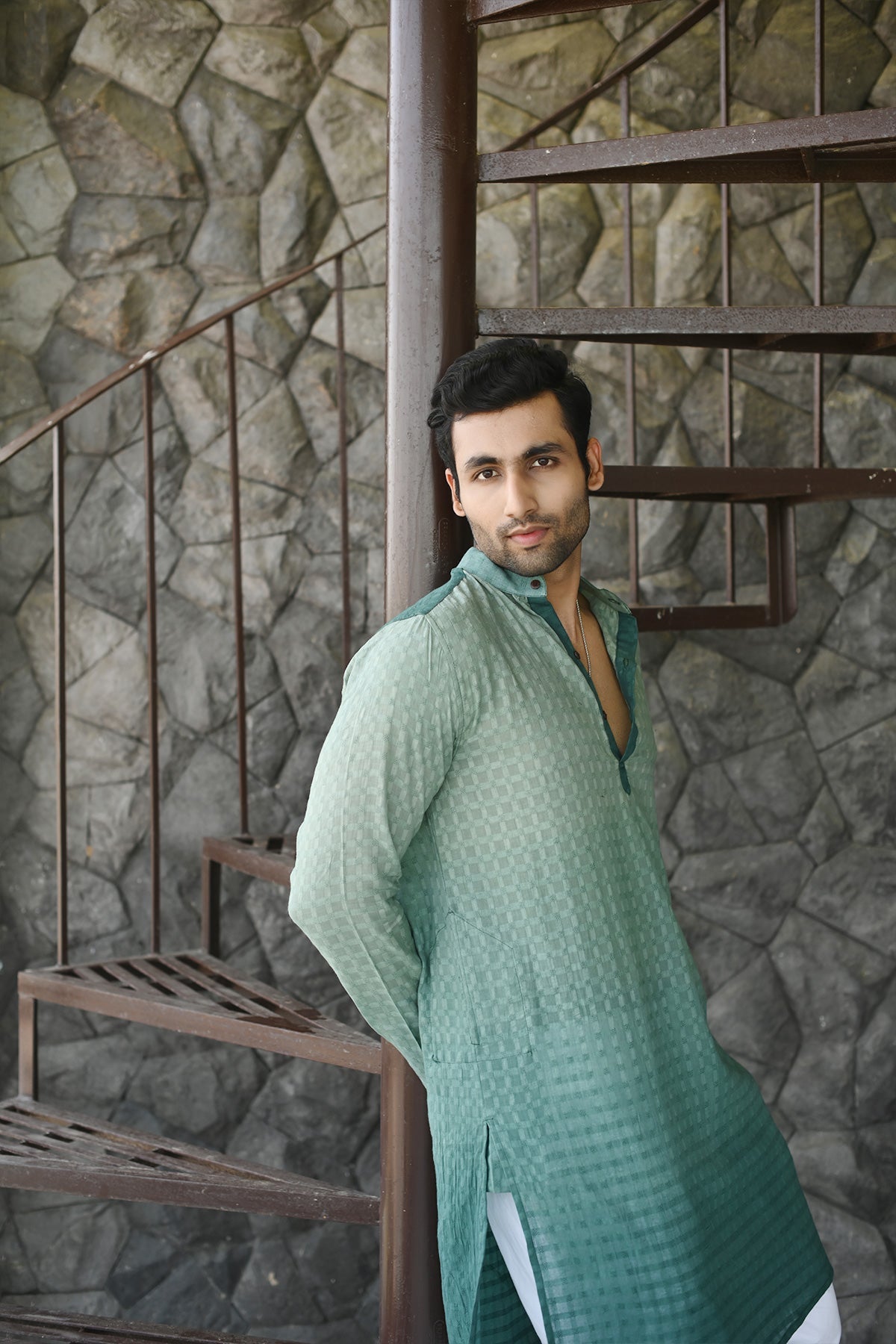 Green Ombre Tie & Dye Designer Full Sleeves Pure Cotton Long Kurta | Style Matters