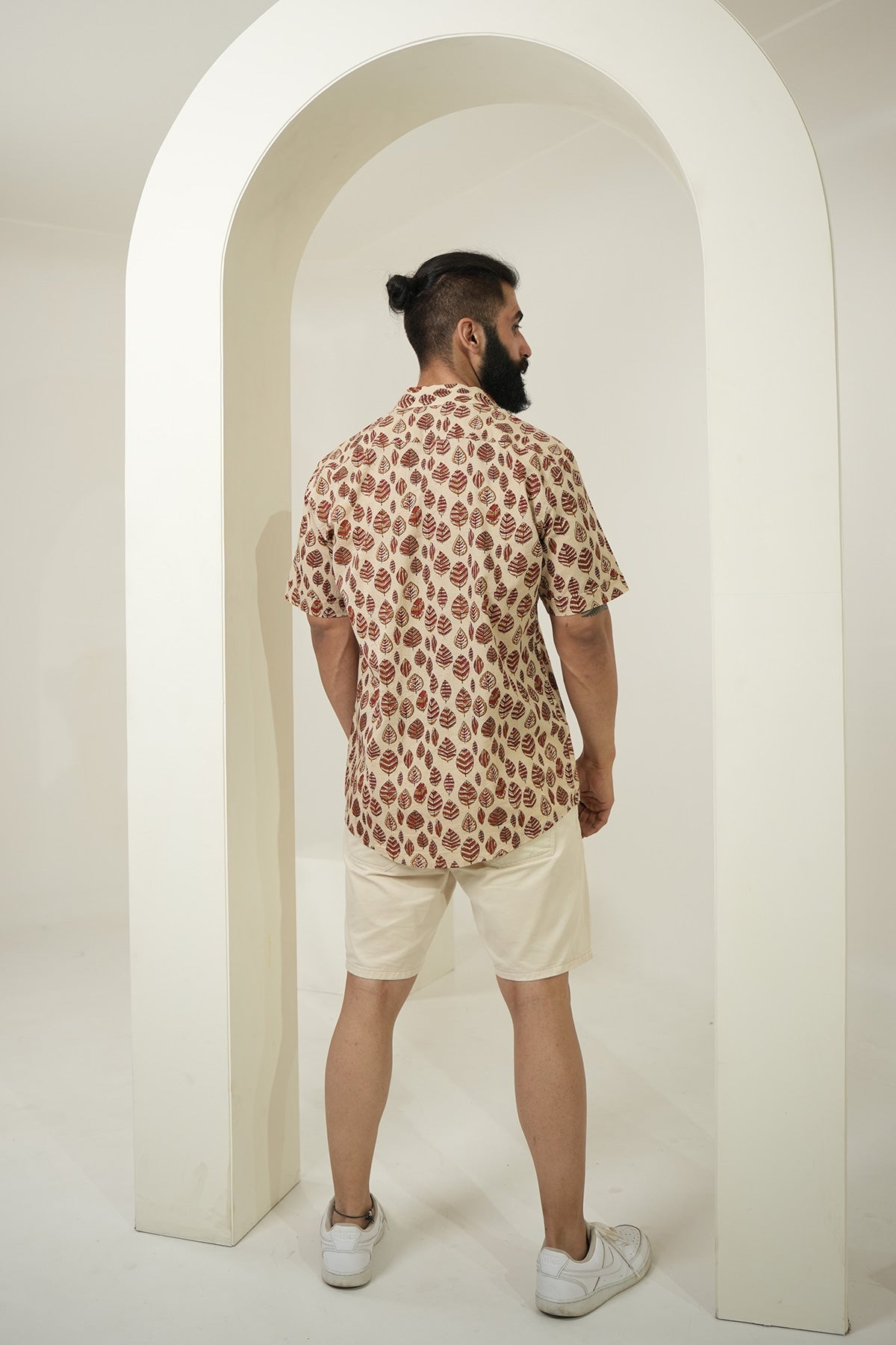 Mud Shirt with Maroon Leaf Print, Half Sleeves | Style Matters