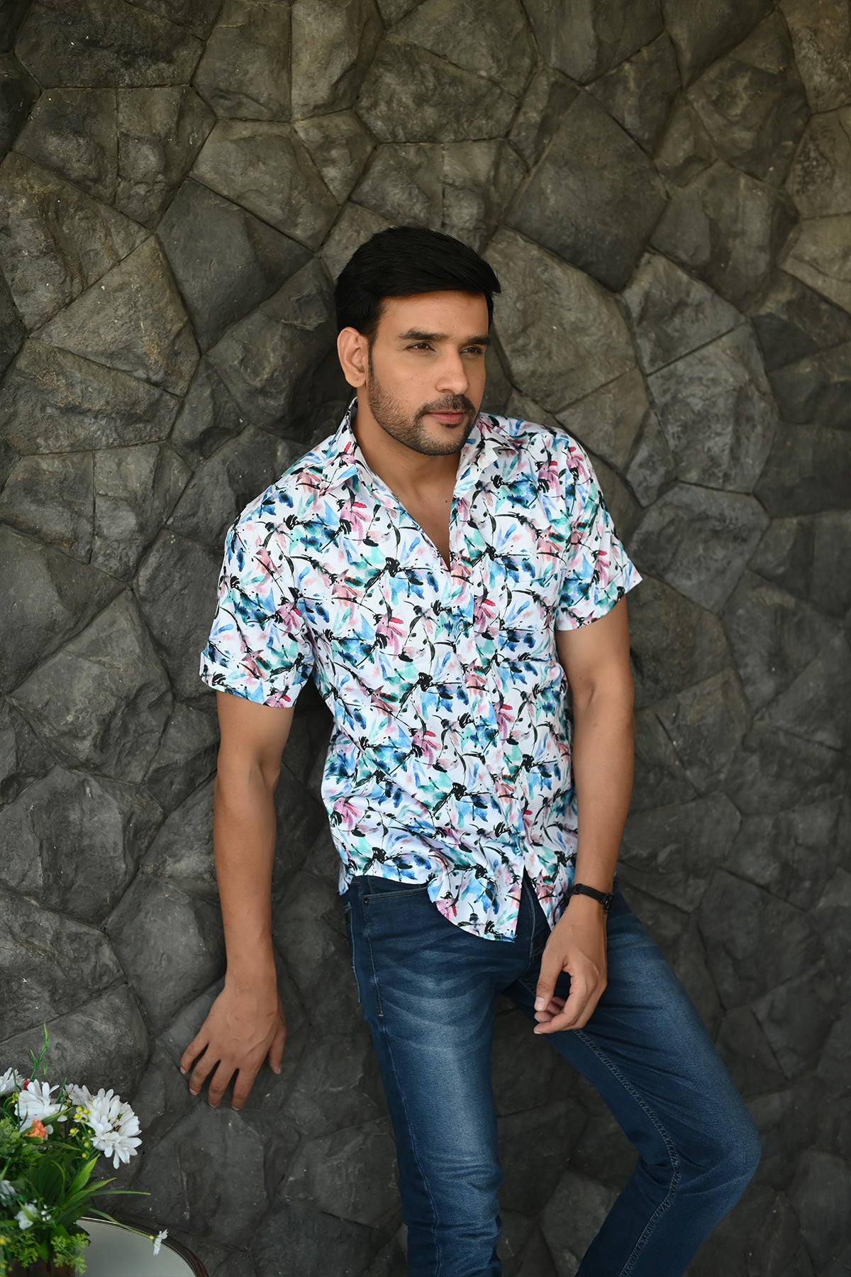 WaterColor print cotton shirt half sleeves