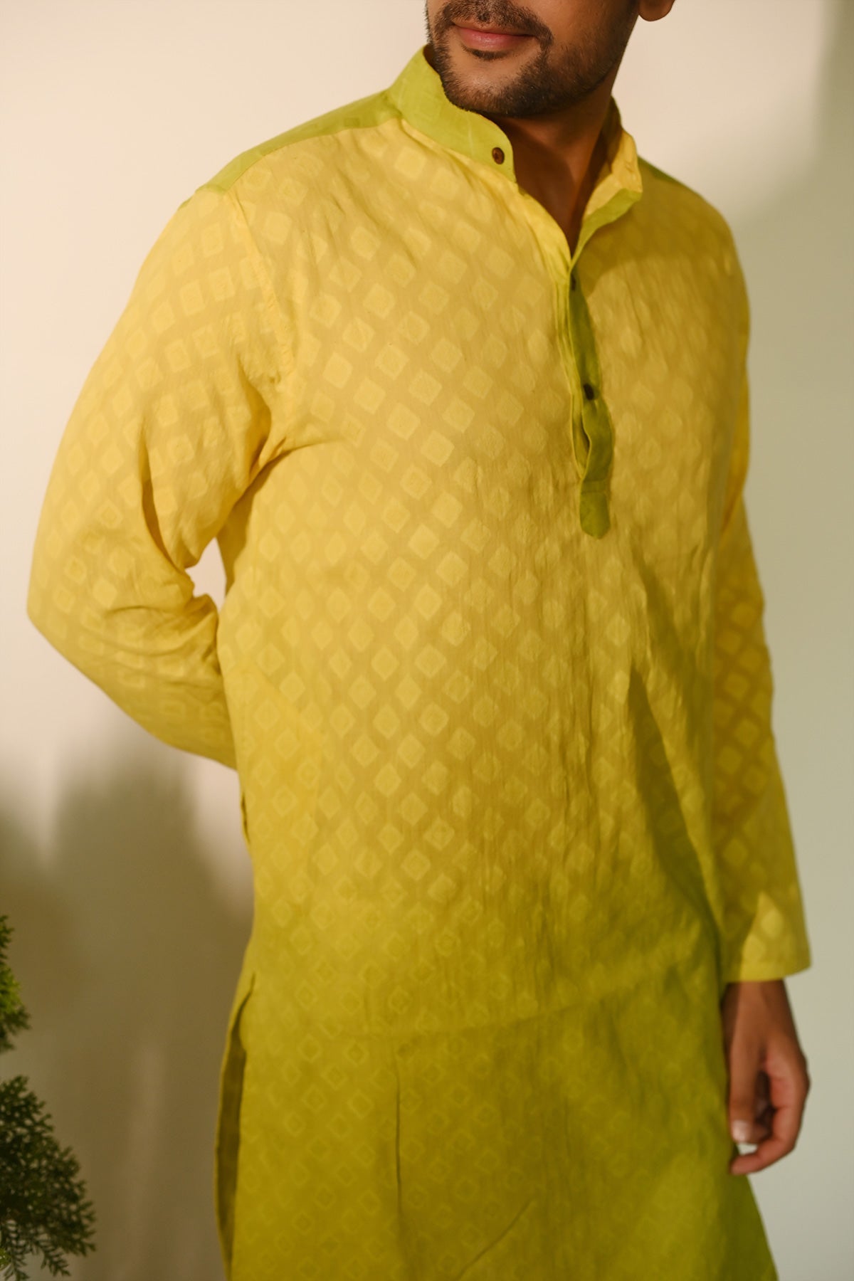 Lime Ombre Tie & Dye Designer Full Sleeves Pure Cotton Kurta | Style Matters