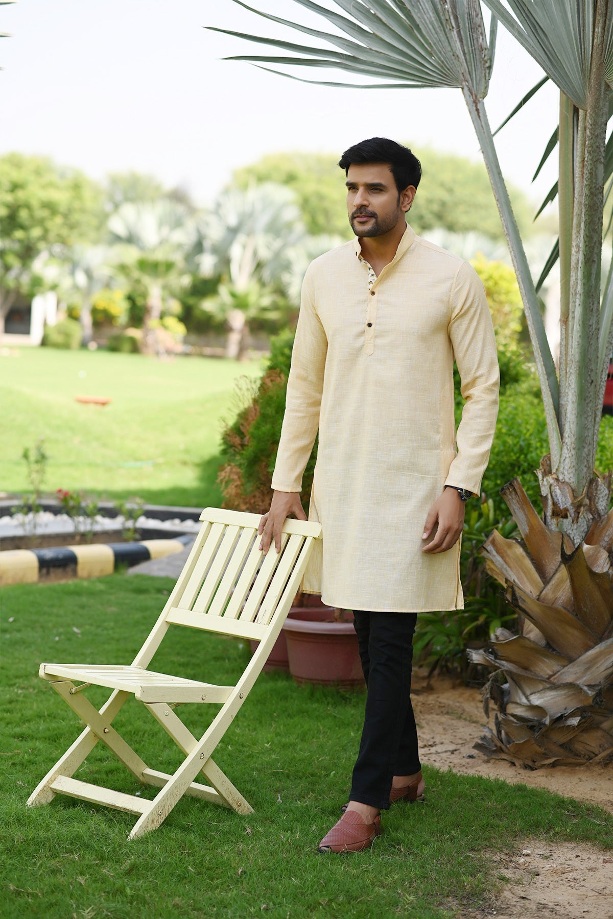 Long Kurta Plain Yellow Khadi Fabric