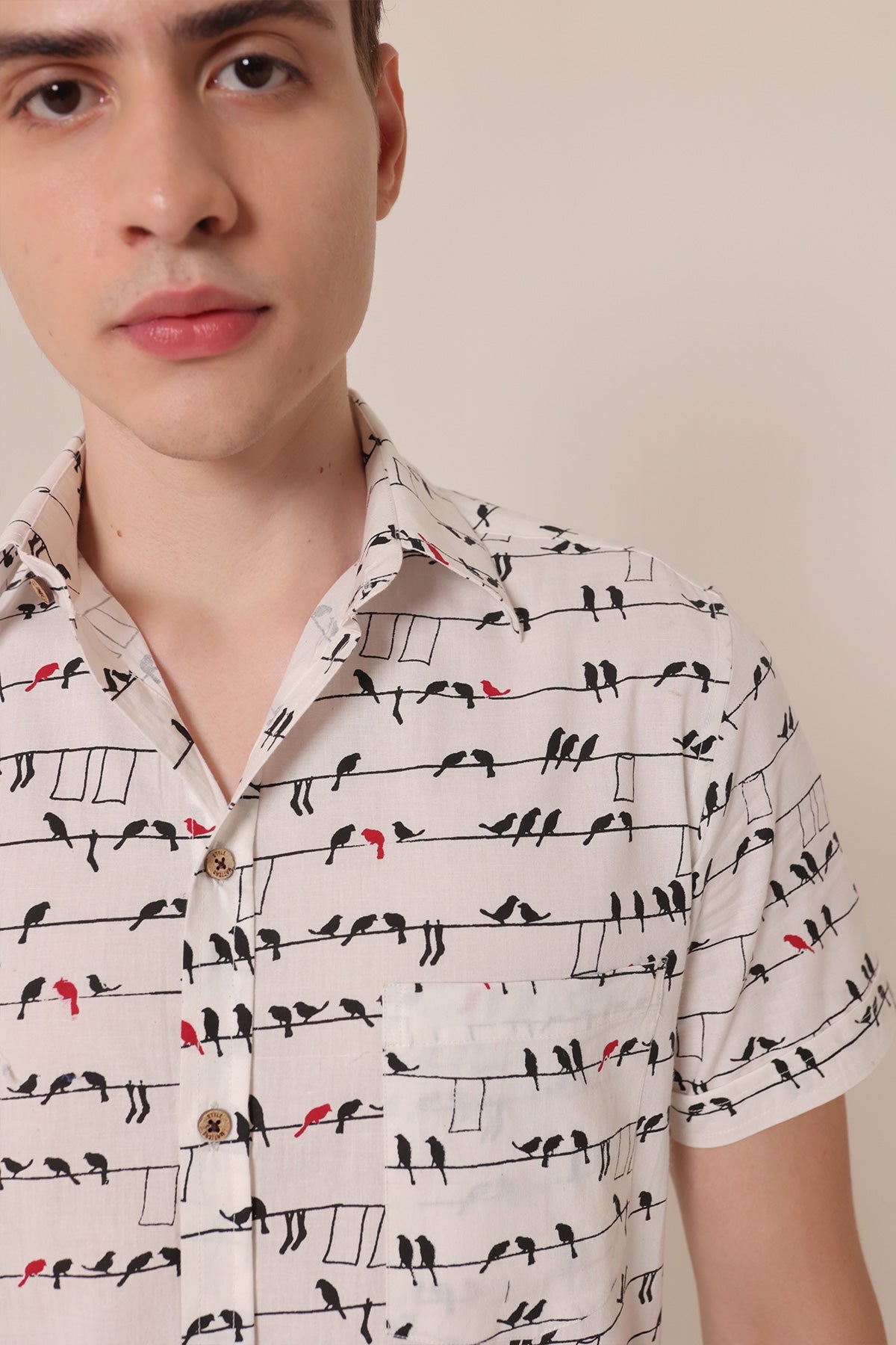 Birdies print cotton shirt half sleeves | Style Matters