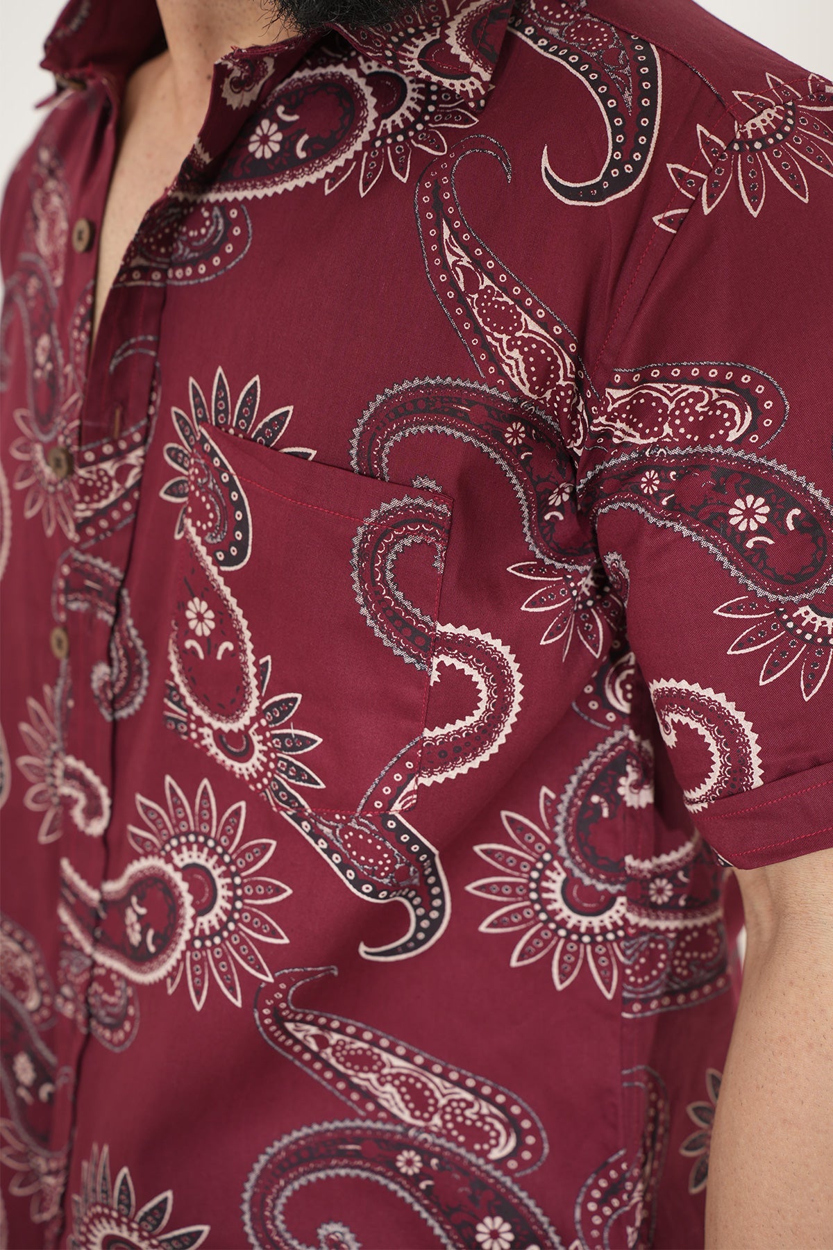 Maroon Shirt with Paisley Print, Half Sleeves | Style Matters