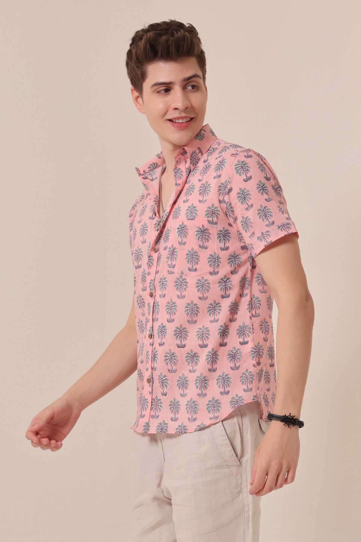 Palm Tree print cotton shirt half sleeves