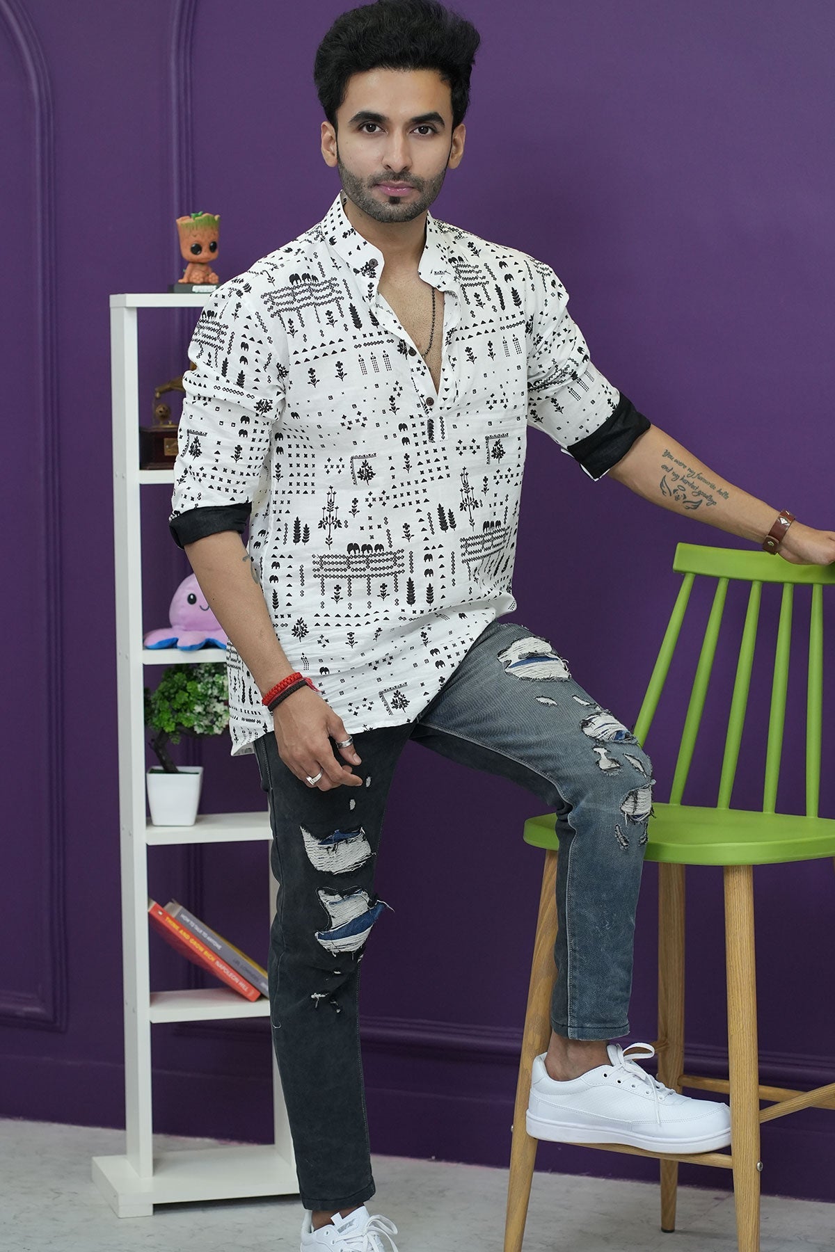 Trendy White Tribal Print Short Kurta for Summers | Style Matters